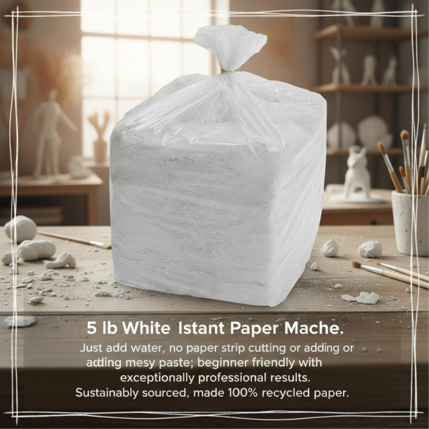 Lounsweer 5 lb Instant Paper Mache White Drying Paper Mix for Drawing Fast Drying Papier Mache Clay for Artists Crafts Projects Sculpting Texturing Material