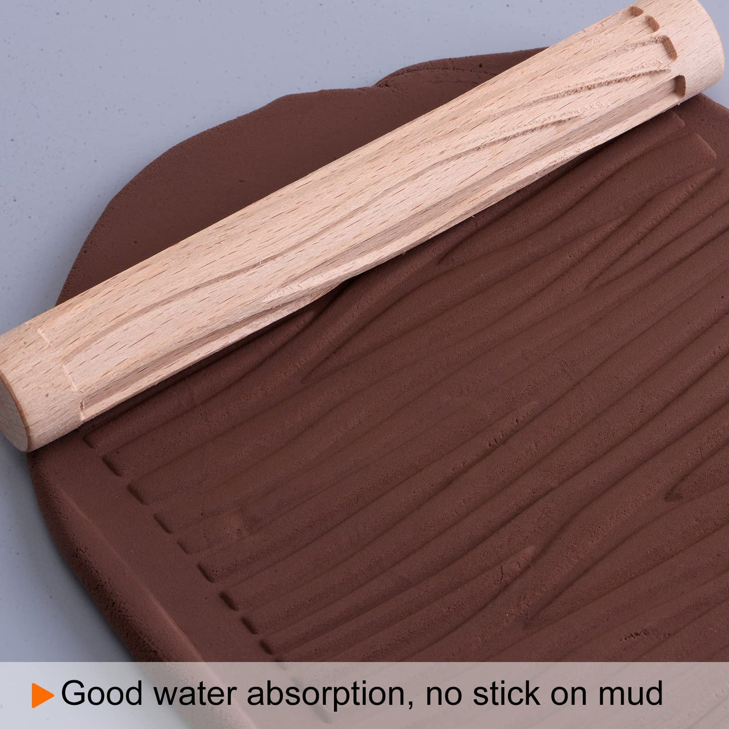 HARFINGTON Wood Clay Roller - 6 Inch Beech Hand Roller With Grain Pattern for Modeling, Pottery, Baking, DIY - Wooden Texture Tool
