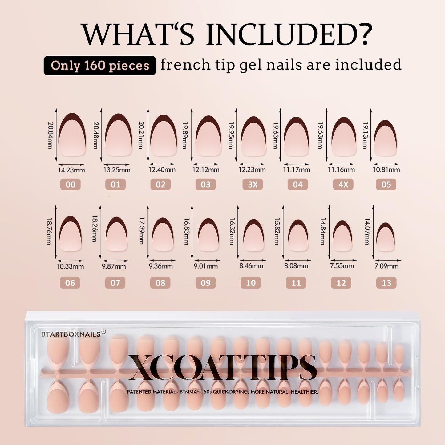 BTArtboxnails XCOATTIPS Press on Nails - French Tip Press on Nails Short Almond, Skin Tones Soft Gel Nails False Nail Tips, Soak Off Acrylic Nails Extensions