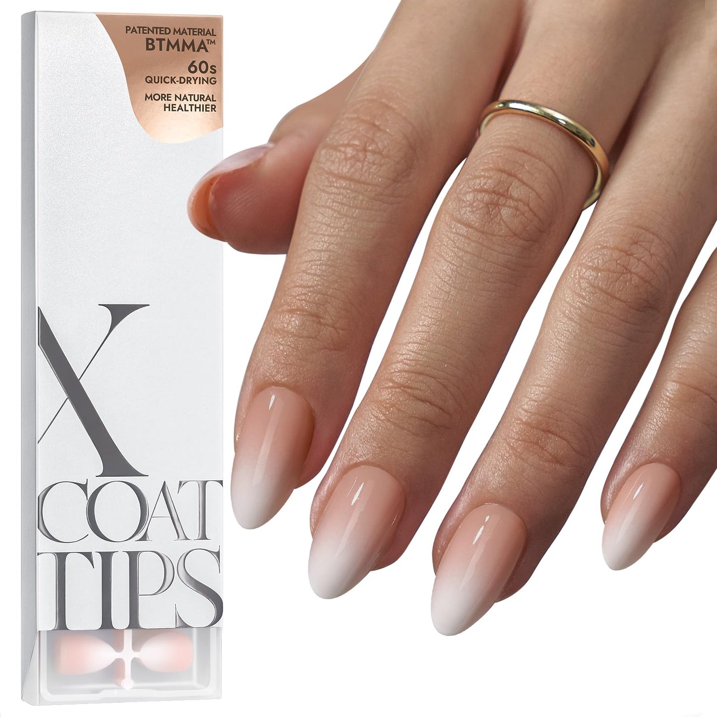 BTArtboxnails XCOATTIPS Ombre Nails - Short Almond Press on Nails, 160Pcs 16 Sizes Nude Press on Nails Peach, Soft Gel Nails False Nail, Soak Off Acrylic Fake Nails Extensions