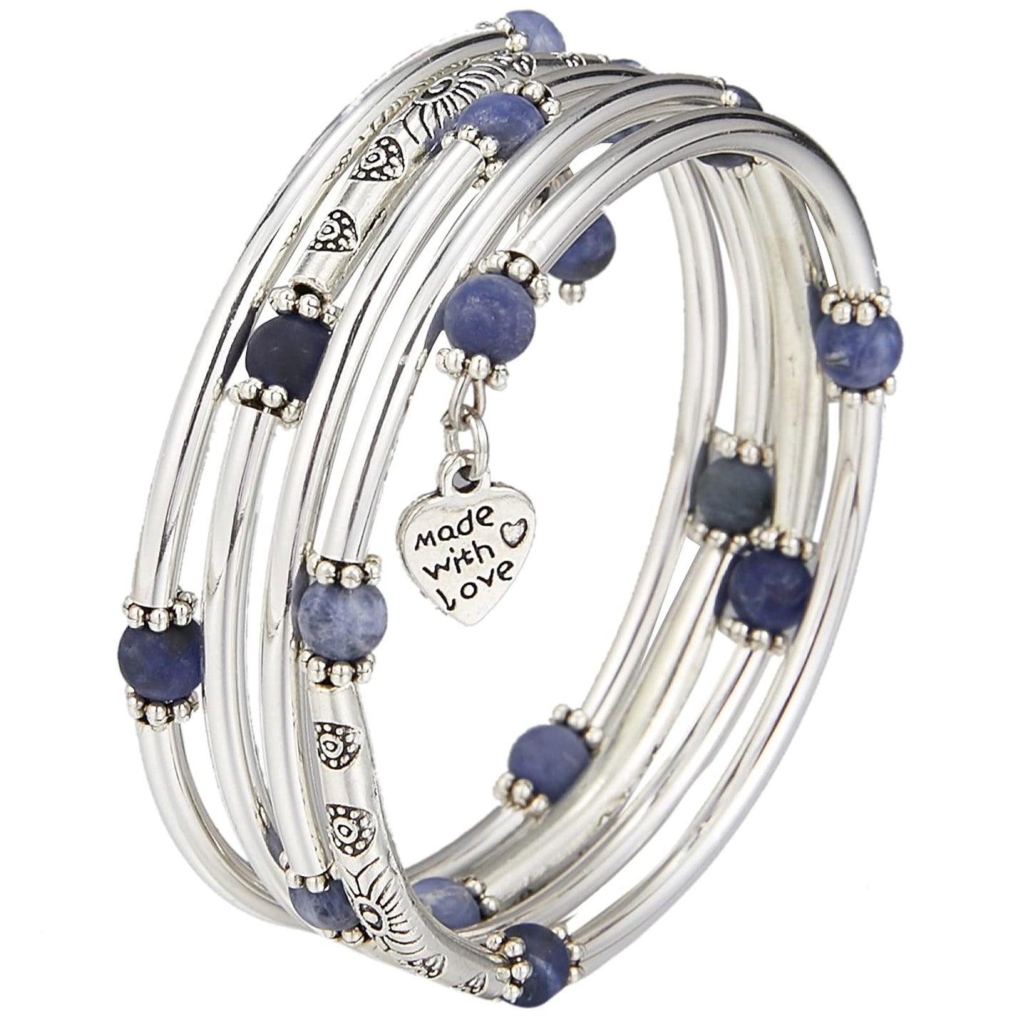 FULU AUTUMN Beaded Bangle Bracelets for Women Silver Wrap Bangles Bracelet Womens Costume Jewelry Fashion Gift(Blue)