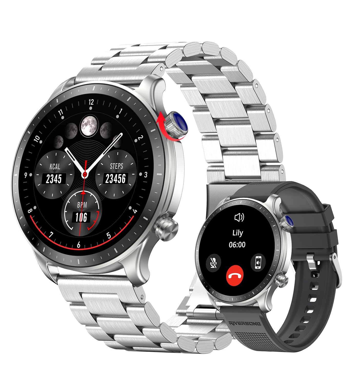 RIVERSONG Smart Watch for Men, 1.43" AMOLED Display with Bluetooth Calling, Heart Rate, Sleep, and SpO2 Monitor, 100+ Sports Modes, for iPhone/Android, Titanium Silver