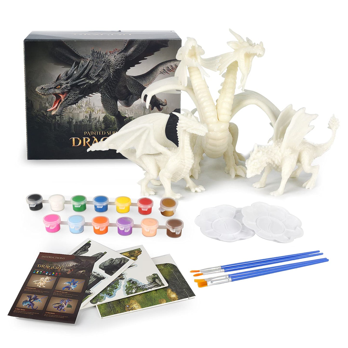 Ferthor Fun Dragon Toys DIY Painting Dragon Kit,Kids Arts Crafts Set with 13 Color Educational Toy to Paint Your Own Christmas Gift for Boys Girls 3 4 5 6 7 8 9 Year Old(3 Dinosaurs)