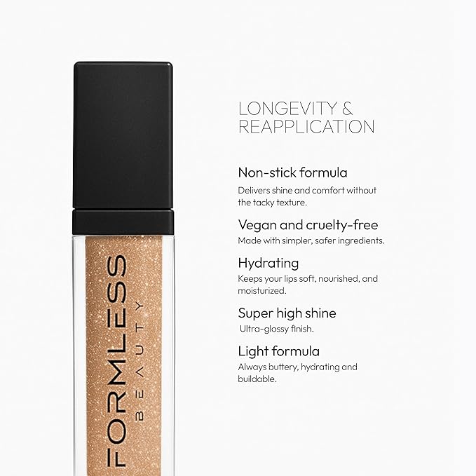 Formless Beauty by Jenny McCarthy Lip Gloss – Radiance Lip (Nude with Bronze Glitter) – Hydrating, Clean, Non-Toxic, High-Shine Finish