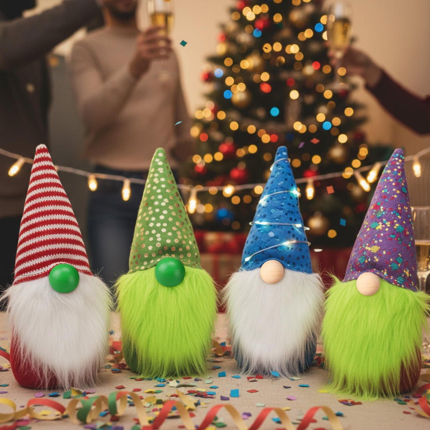 Tudomro 15 Pcs Gnome Beards for Crafts Valentine's Day Faux Fur Fabric Precut Gnomes Beards Handmade 30 Pcs Wood Balls for Christmas Halloween Easter Independence Day(White,Green)
