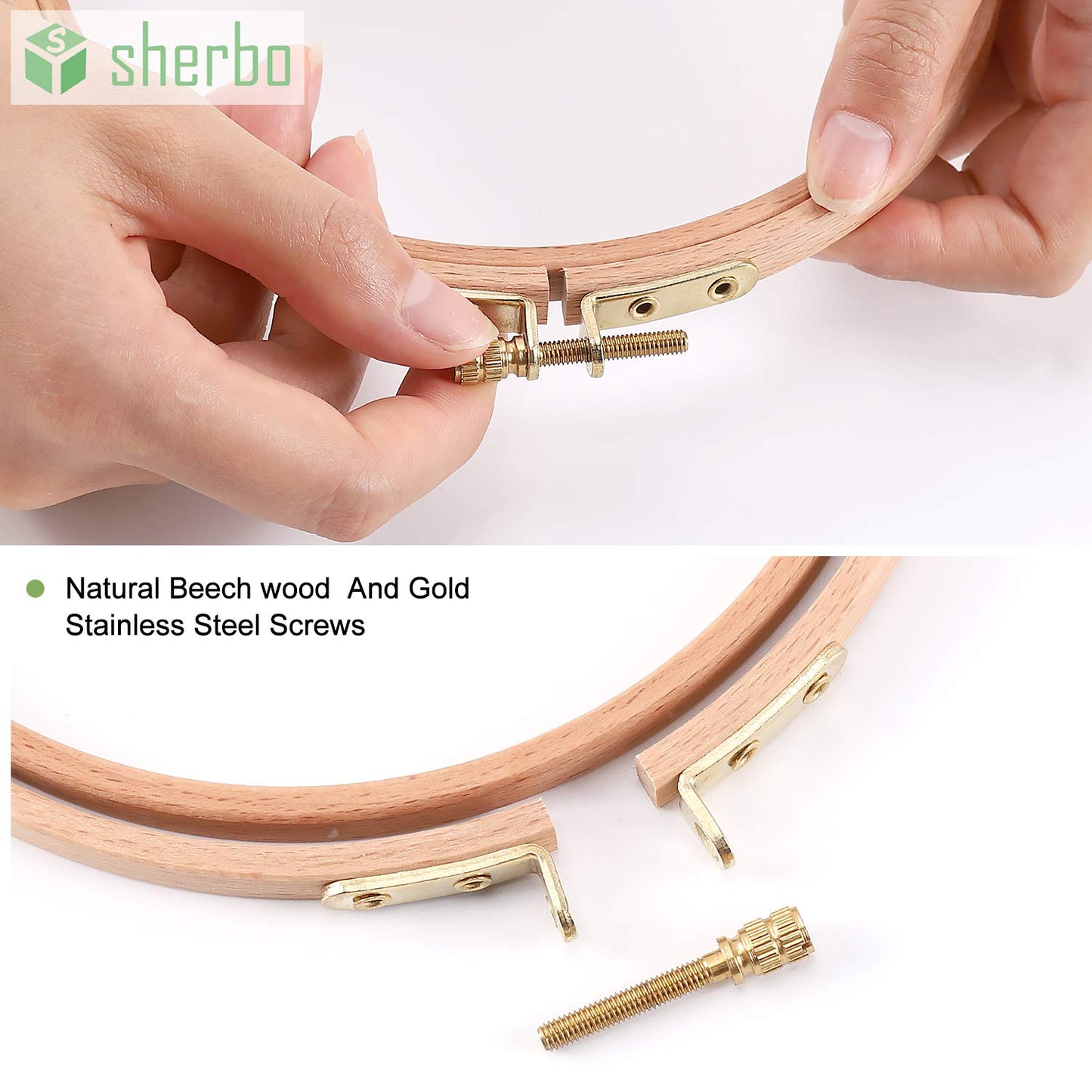 Sherbo 3 Pieces Beech Wood Embroidery Hoops Set By 7 Inch to 9 Inch Circle Hoop Ring Cross Stitch Cotton for Diy Embroidery Floss Starter of Sewing Art Kits Crafts (BeechHoop 7-9)