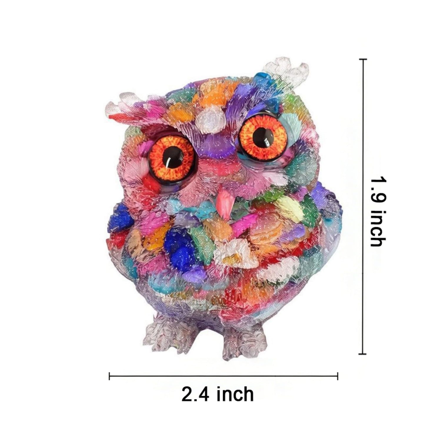 OwMell Owl Statue Tumbled Stone Gemstone Owl Figurine Home Decor Shelf Decor 2.5" - Rainbow