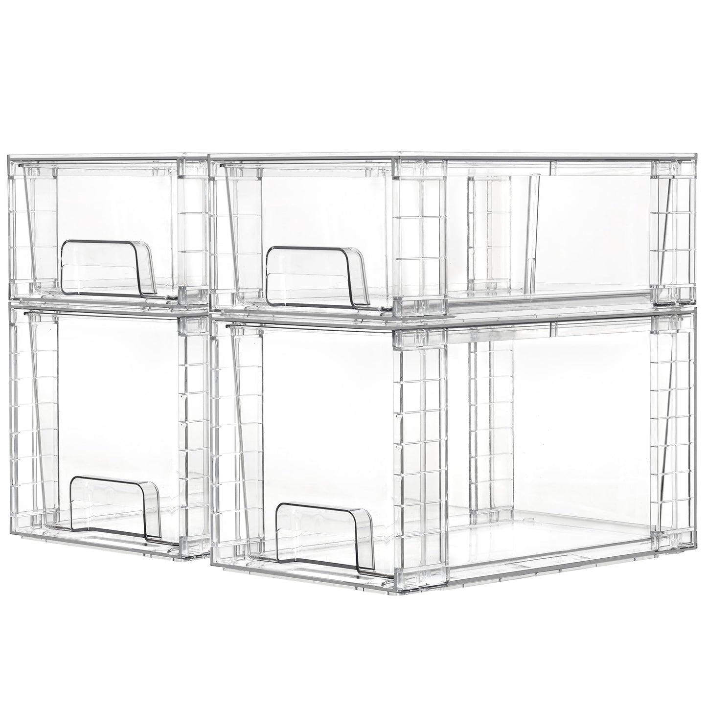 Vtopmart 4 Pack Clear Stackable Storage Drawers,Under Sink and Kitchen Organizers Storage,Easy to Assemble Plastic Drawers for Baby Bottle,Medicine, Bathroom,Cabinet and Pantry Organization