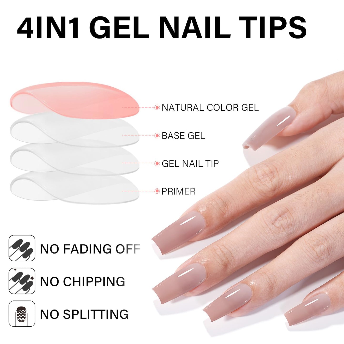 AILLSA Press on Nails Medium Square 140 PCS Fake Nails 4 in 1 Medium Glossy Nude Nails Press Ons, Long Lasting Pre-Shaped Gel Nails Natural False Nail for Nail Art DIY Women