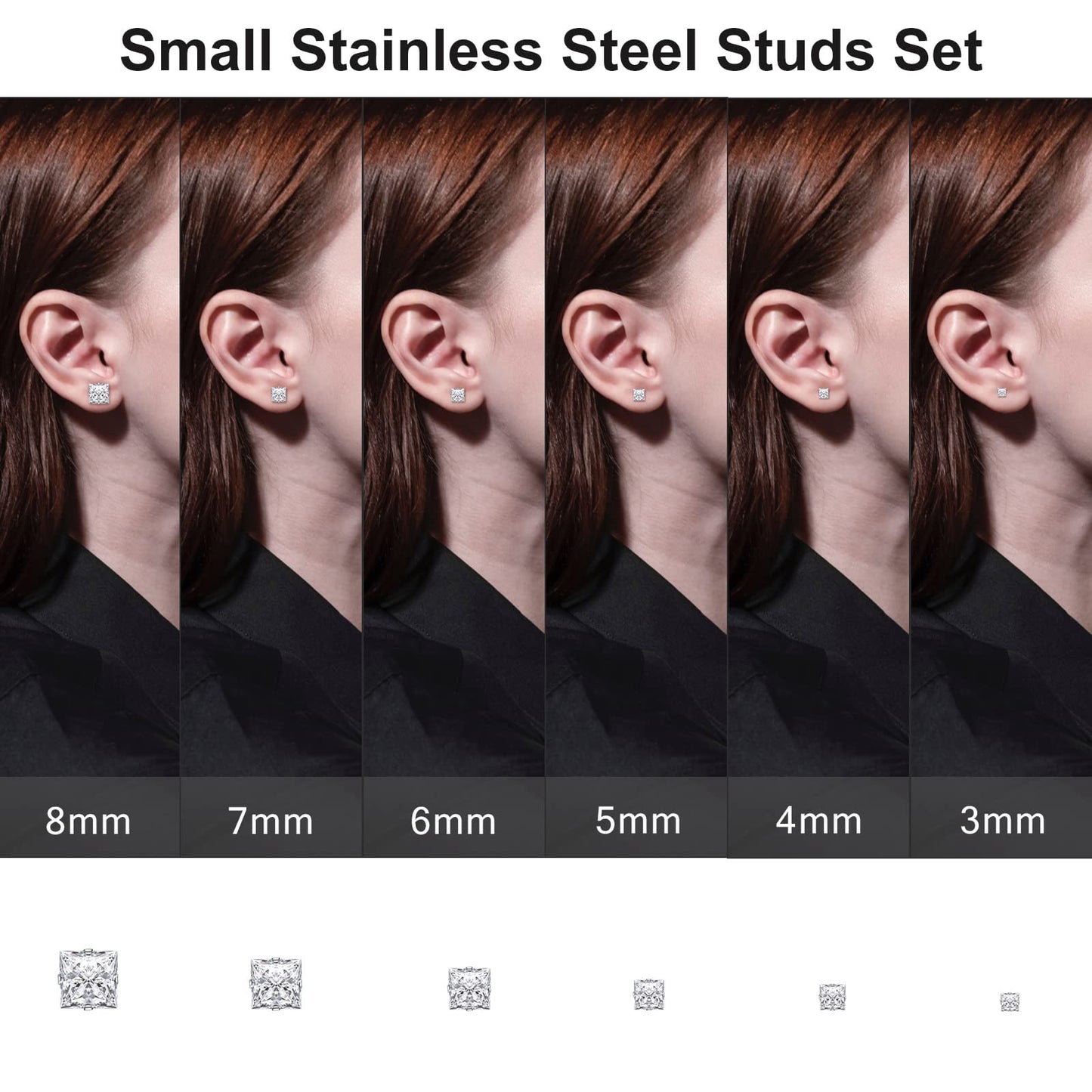 Stud Earrings Set LUCKYPADS 12 Pairs Stud Earrings for Women Hypoallergenic Stainless Steel Stud Earrings Pack Men Earrings Stud with Cubic Zirconia