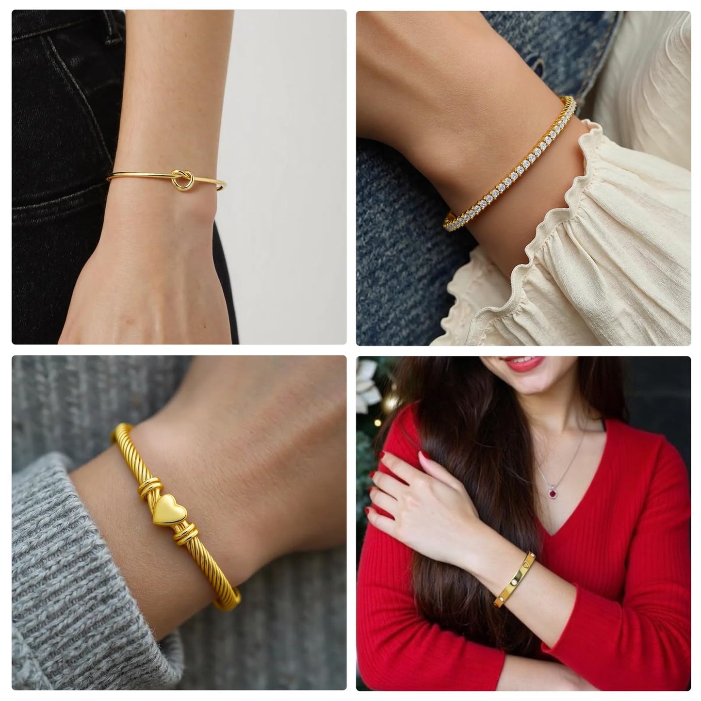 FAFUGA 18 K Gold Plated Love Bangle Bracelet Stack Cuff Jewelry for Women Jewelry Set for Women Gift with Box (style10)