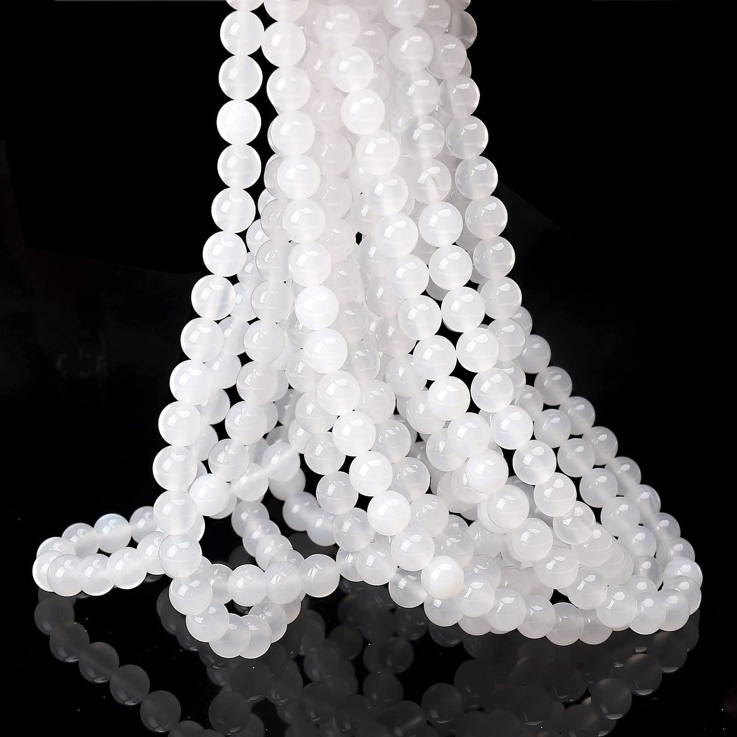 70PCS Natural 8MM Healing Gemstone, White Agate Energy Stone Round Loose Beads, Semi-Precious Crystal Beads with Free Elastic String for Jewelry Making DIY