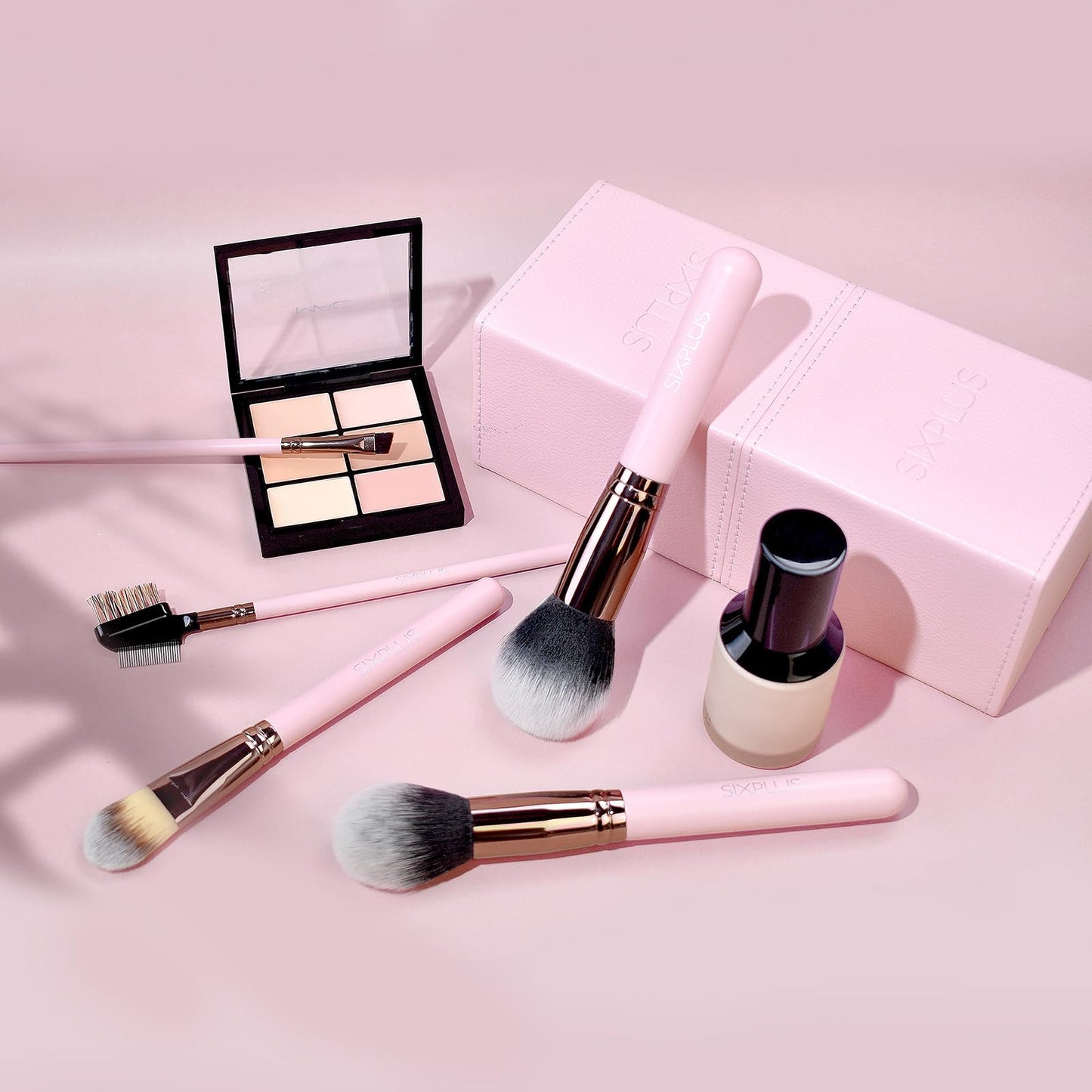 SIXPLUS Travel Makeup Brushes with Case, 15 Pcs Pink Makeup Brush Set Professional for Foundation Powder Concealer Eyeshadow Blush, Covers, Best Make Up Brush Kit Gift for Women Girlfriend Mom