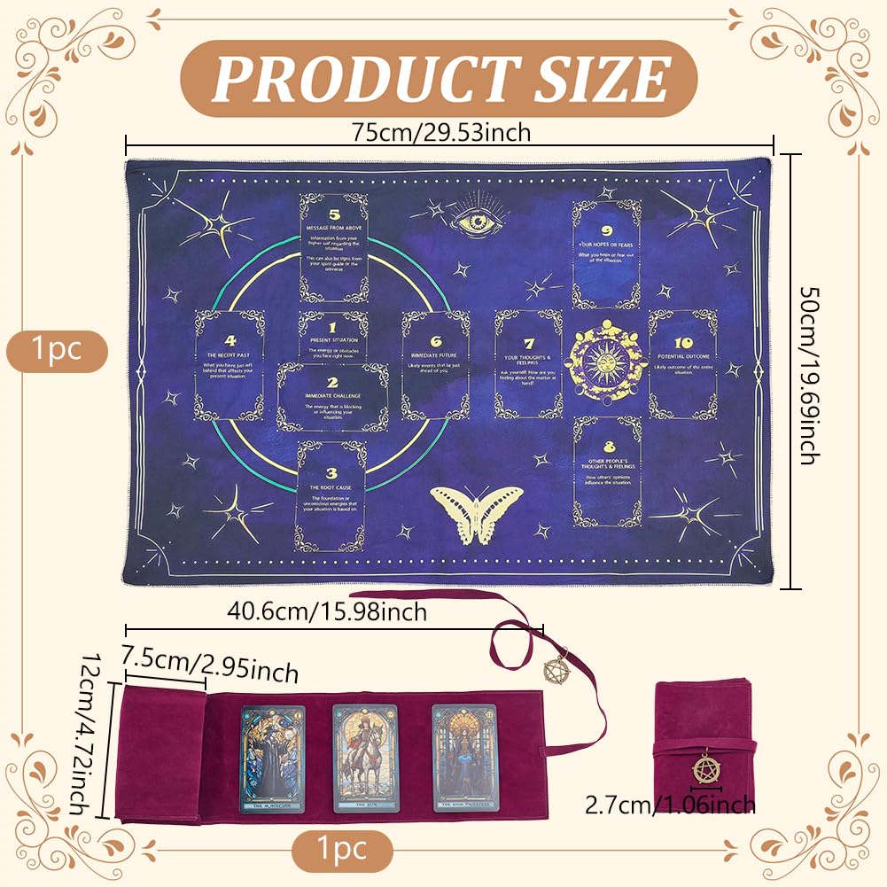 INFUNLY Tarot Card Bag Tablecloth Set Purple Butterfly Altar Cloth 30x20 Velvet Tarot Tablecloth with Pentacle Pendant Astrology Divination Non Slip Mat for Cards Reading Crystals Spiritual Rituals