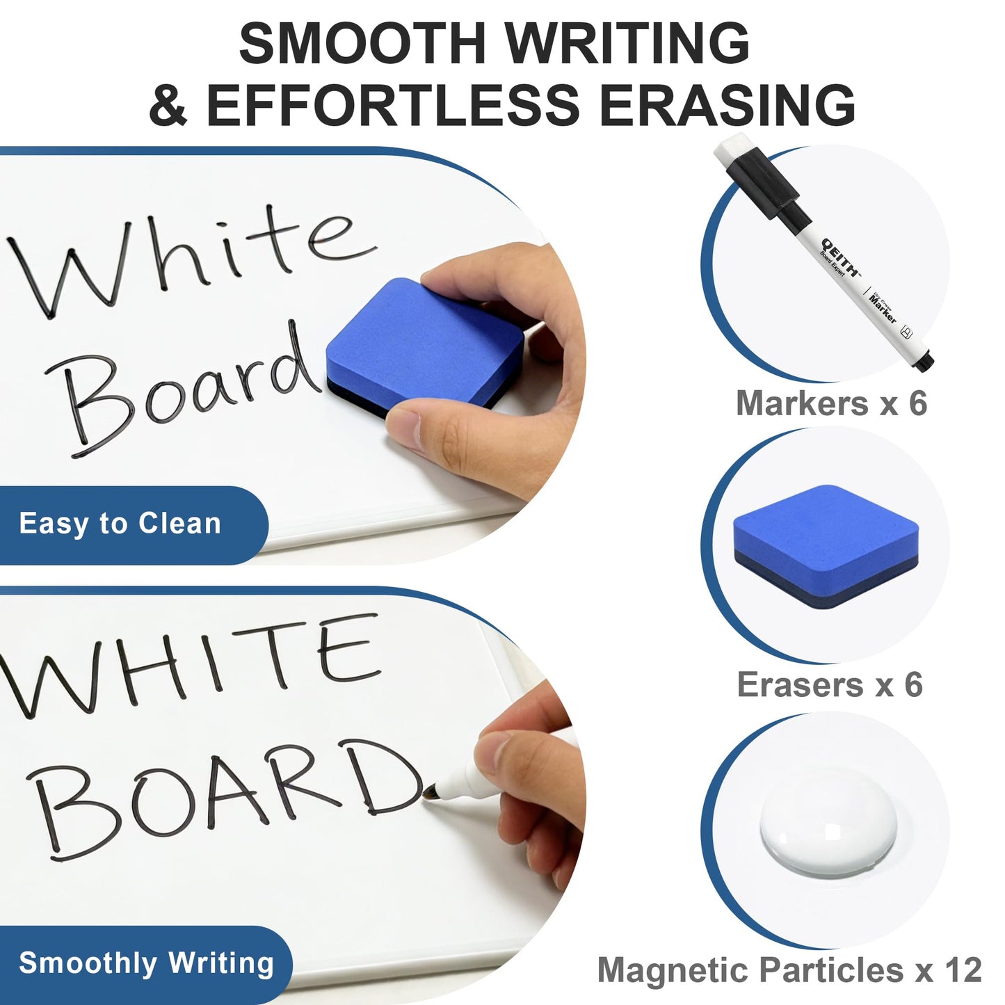 Magnetic Dry Erase Boards, 6 Pack 9 x 12 Inch Double Sided Portable Personal Small Whiteboards, Include 6 Markers, 6 Erasers, 12 Magnets for Kids, Students, Teachers Classroom School Supplies