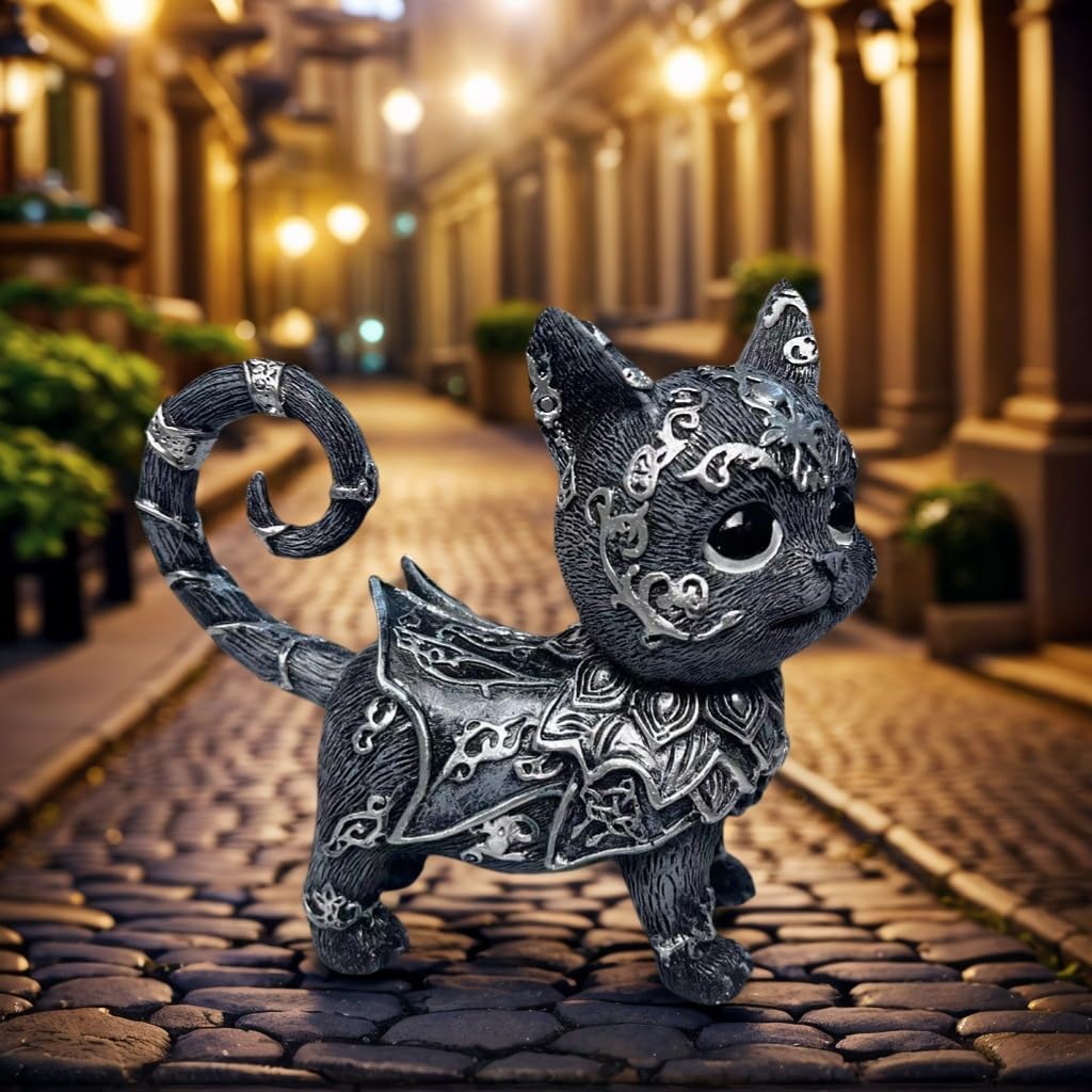 Dianreno Mysterious Black Cat Sculpture,Gothic Home Decor Statue,Dark Aesthetic Decor,Halloween Black cat Decor,Witchy cat Decor for Indoor&Outside
