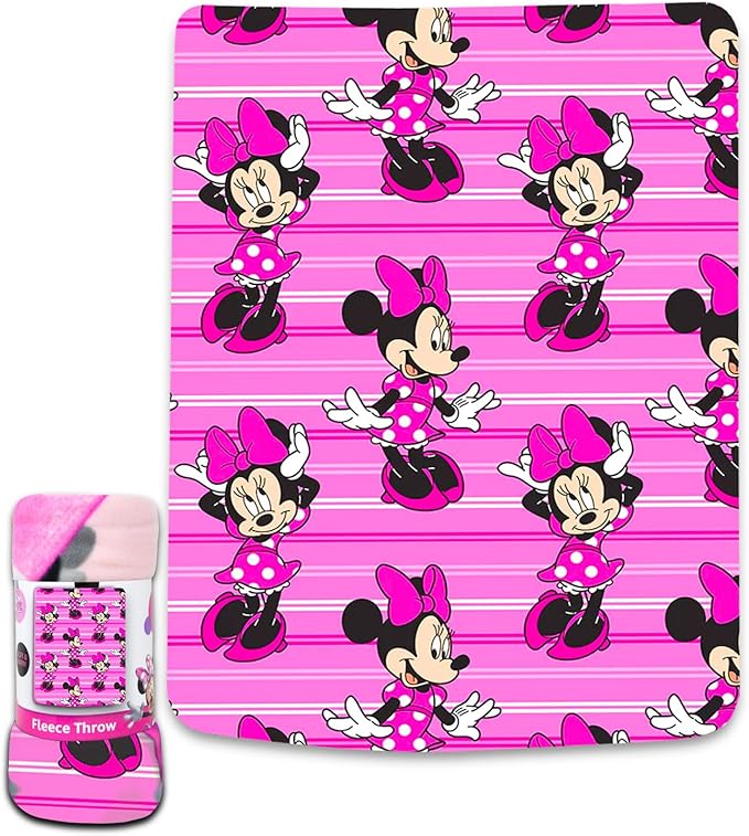 Disney Minnie Mouse Fleece Throw Blanket and Drawstring Bag Bundle - Minnie Mouse Kids and Teens Blanket, Drawstring Bag, Mickey Stickers, and More for Boys & Girls (Size 45" x 50")