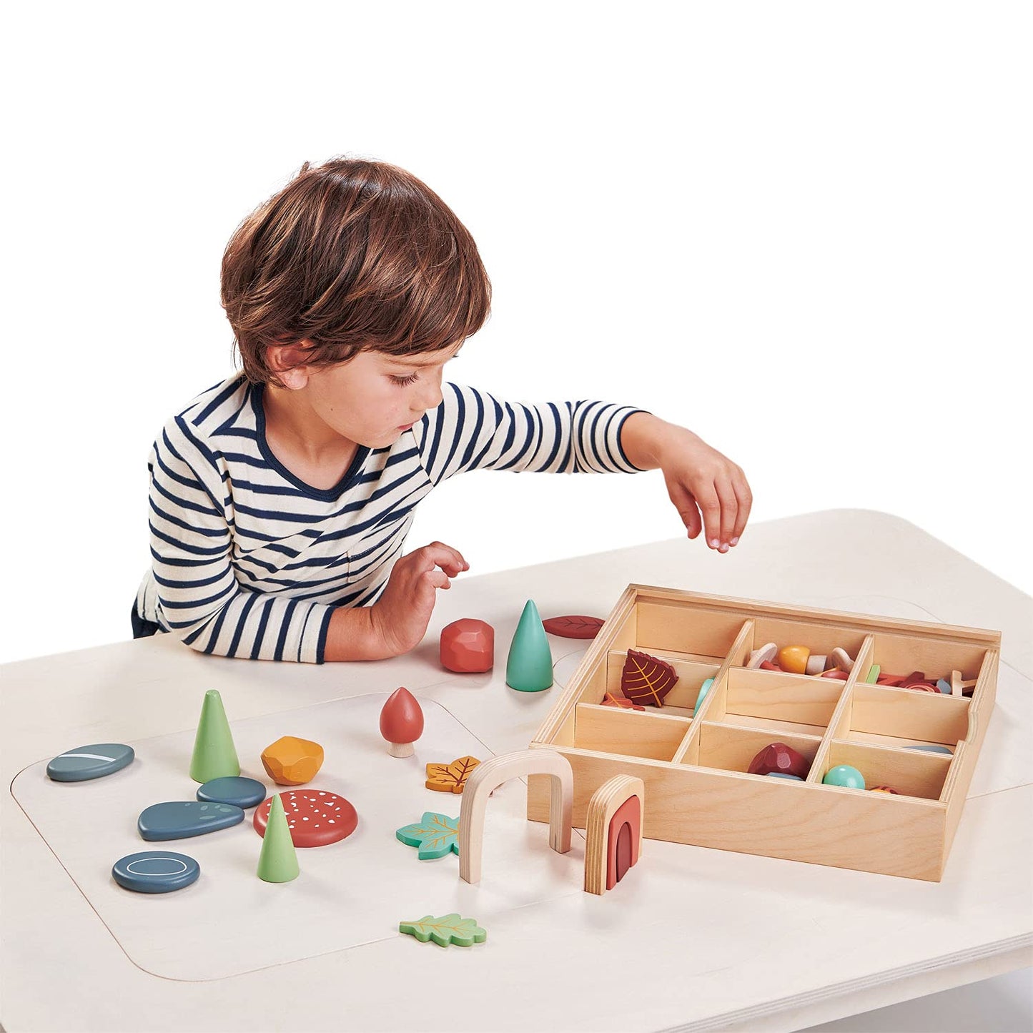 Tender Leaf Toys My Forest Floor - Wooden Open-Ended Tinker Tray Creative Play Box with Removable Compartments - Montessori Toy for Imaginative Play - Age 3+