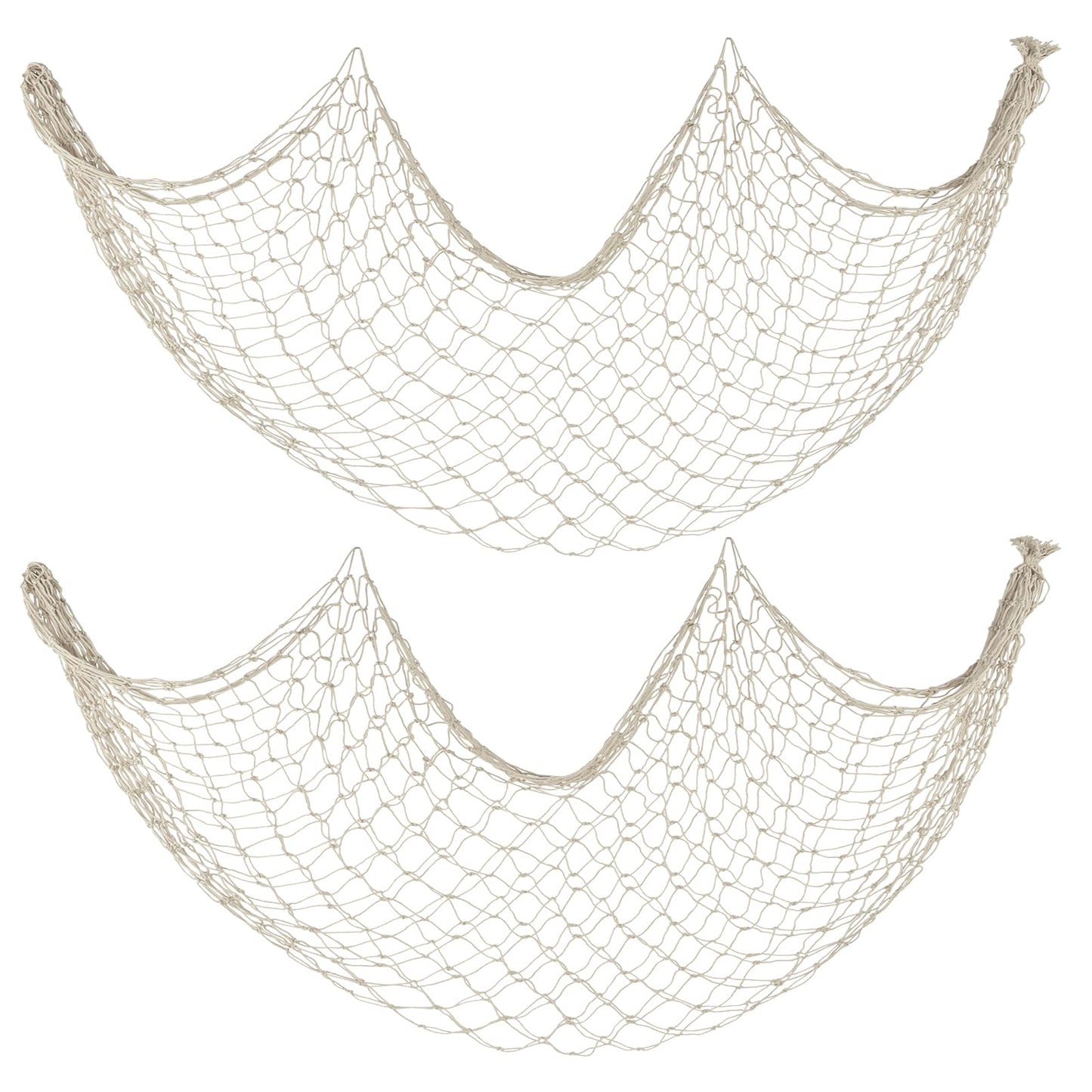 Patioland Decorative Fishing Net 2 Pack, 5x10 ft Large Beige Fish Net Decor for Wall, Photo Display, Nautical Mermaid Pirate Ocean Themed Beach Hawaii Under the Sea Party Decorations