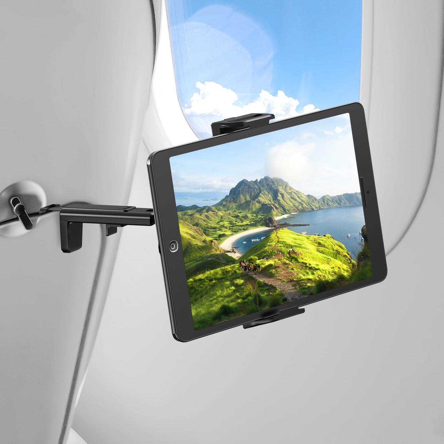 vizzicool Tablet Holder–Airplane iPad/Kindle/Phone Holder Mount for iPad & Tablets, Travel Tablet Stand for Plane Seat Back, Kitchen and RV, Fits 5.9"-9.8" Devices, Release Hands Flight Accessories
