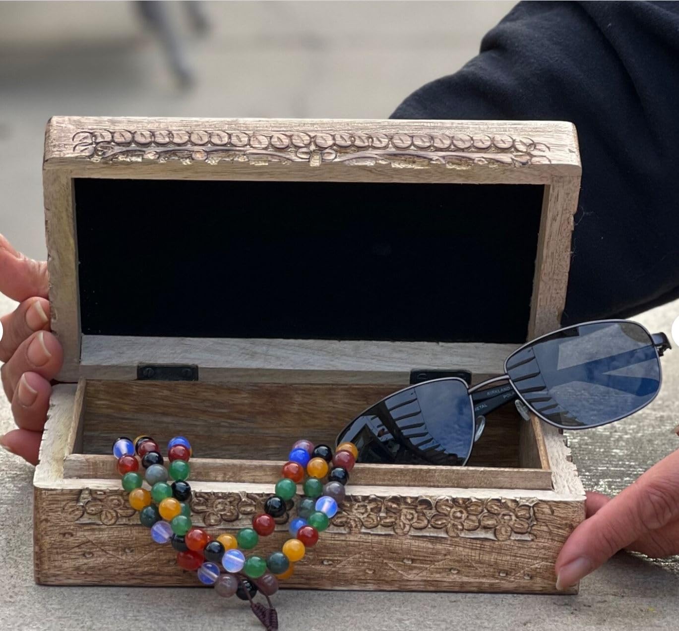 DharmaObjects Celestial Moon and Stars Hand Carved Wooden Storage Keepsake Box (Large, Moon & Stars)