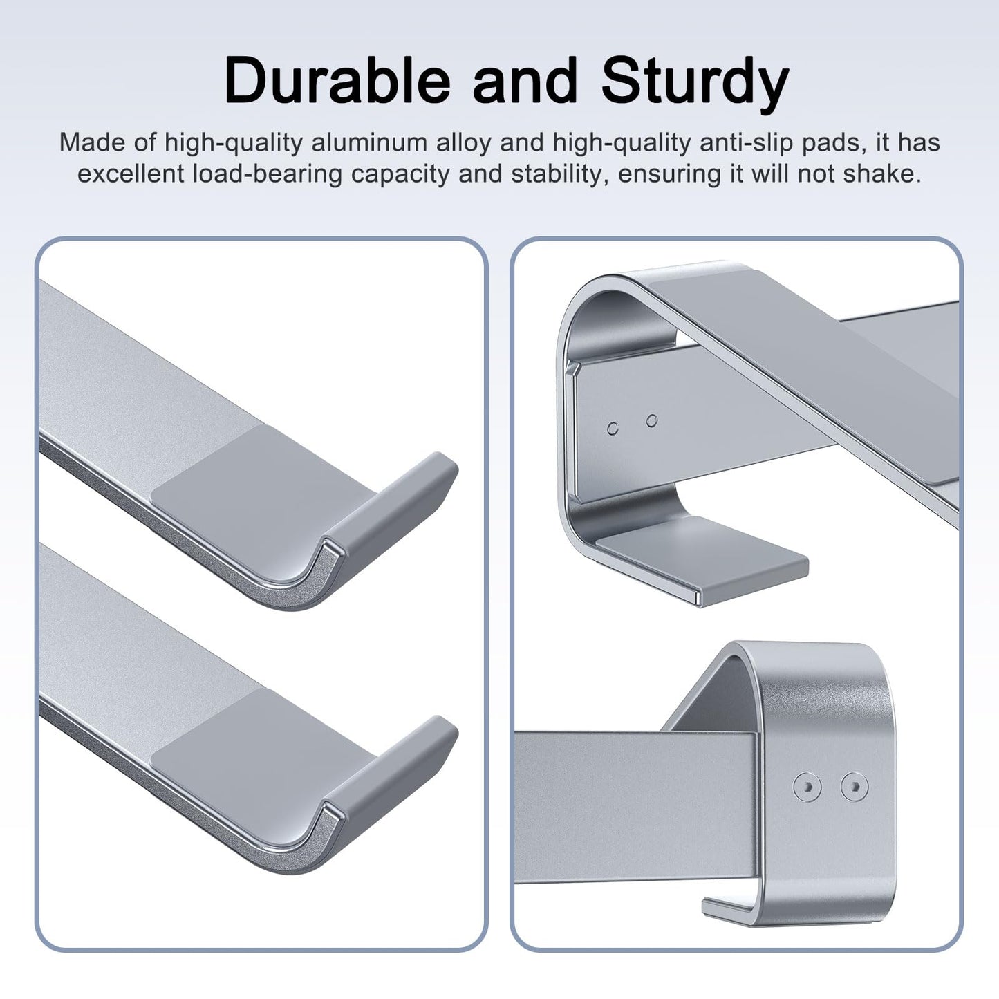 MOKURU Laptop Stand for Desk, Aluminum Laptop Riser, Ergonomic Computer Stand Compatible with for MacBook Pro/Air, Dell, HP, Lenovo, 10-17.3'' (Silver)