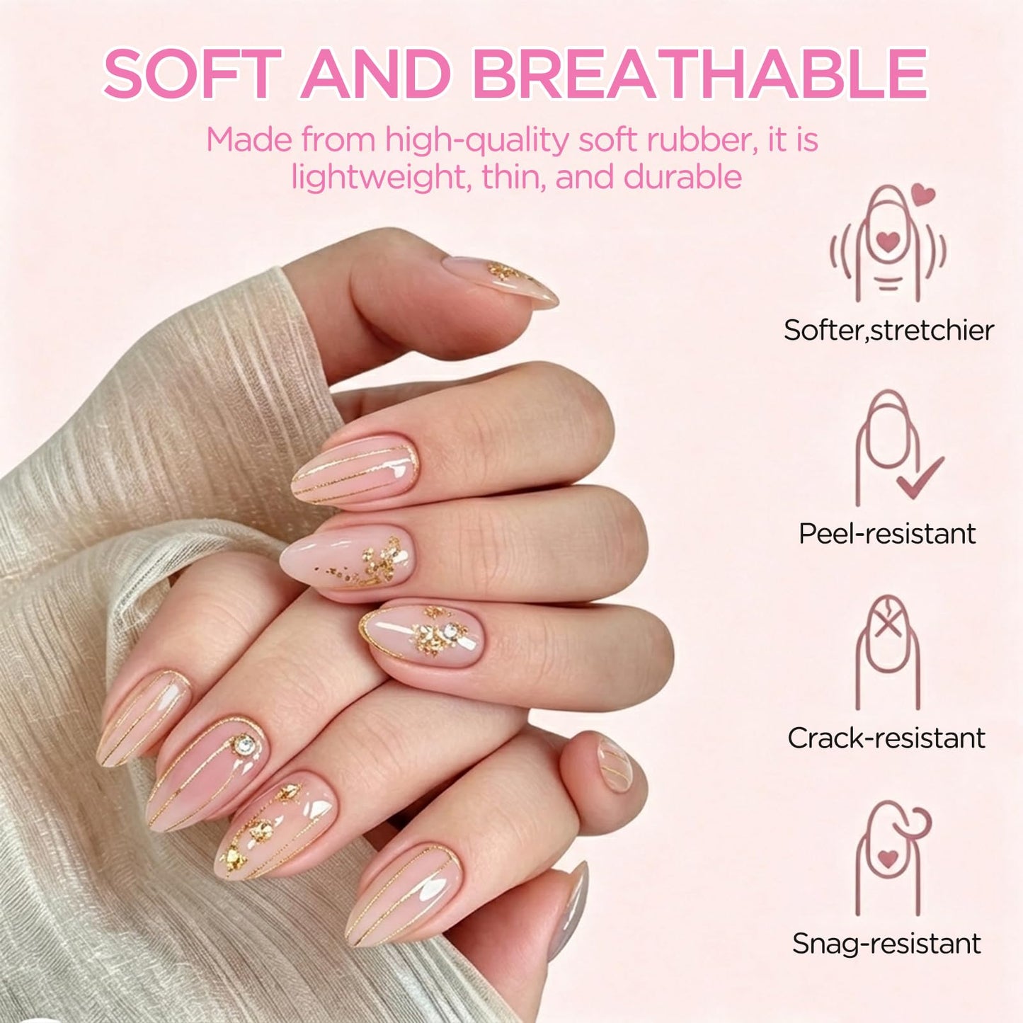 LOVEALERT Press on Nails Short Almond Shape – 510Pcs Soft Gel Nail Tips Full Cover False Nails for DIY Manicure at Home, 15 Size Pre-Shaped Acrylic Press On Nails Soak Off Easy Nail Extensions
