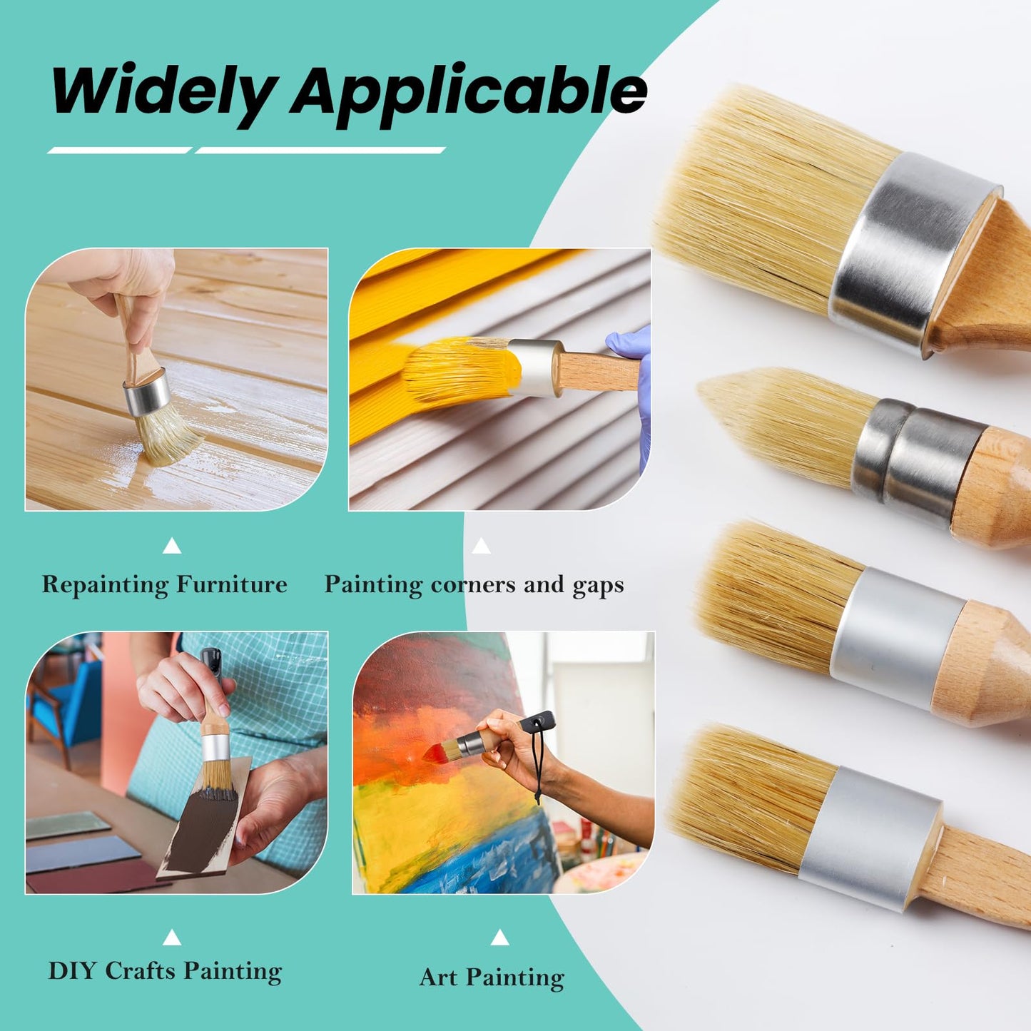 Mister Rui Chalk Wax Paint Brush, 5pcs, Wax Brushes for Waxing and Stenciling, Natural Bristles Round Paint Brushes, Ideal for DIY Home Decor, Art Crafts