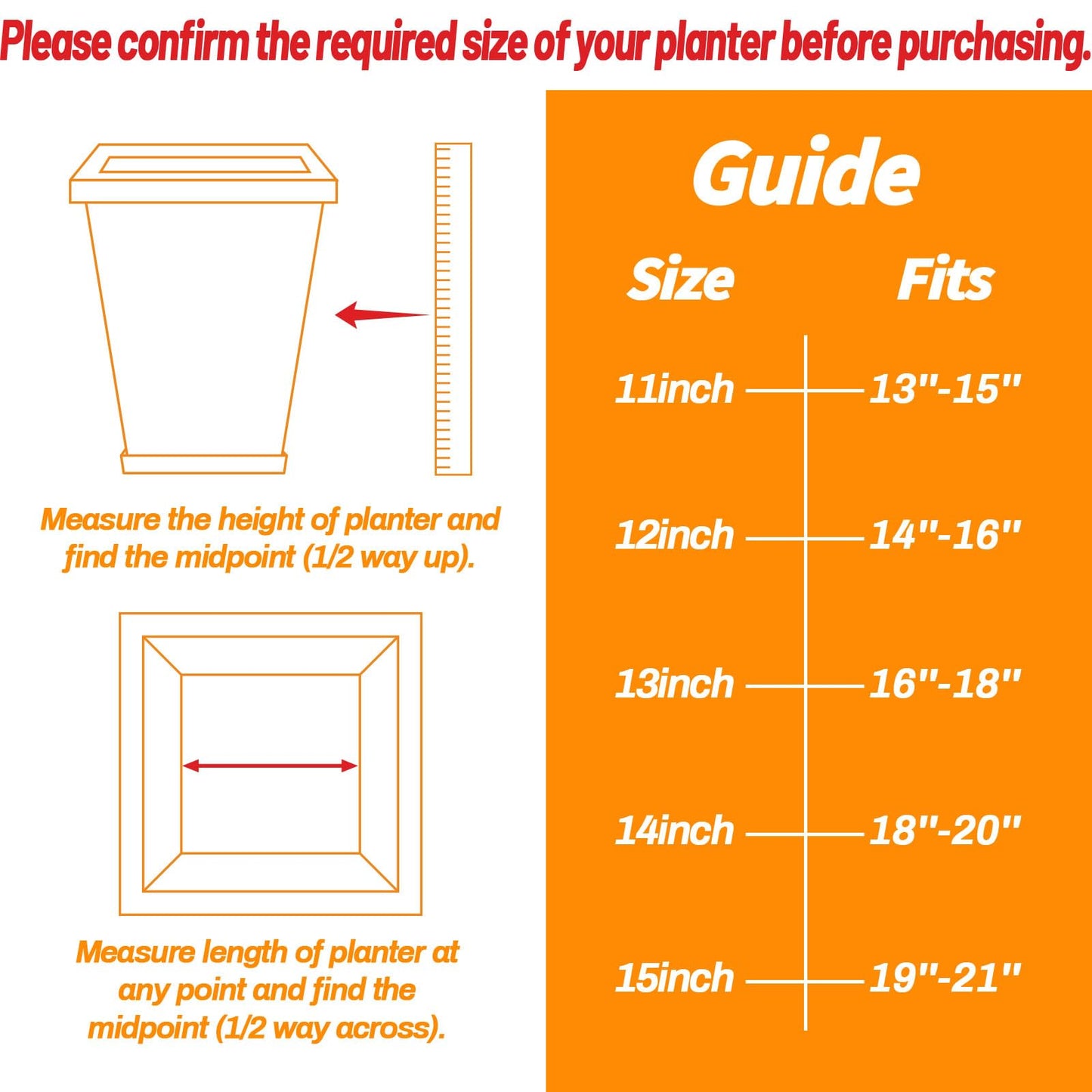 Conderyang 2Pcs 15" Square Planter Insert, Durable Plastic Plant Pot Insert with Drainage Holes, Soil Reducing Planter Lifter for Root Health & Indoor Outdoor Containers (Fits 19"-21" Pot)