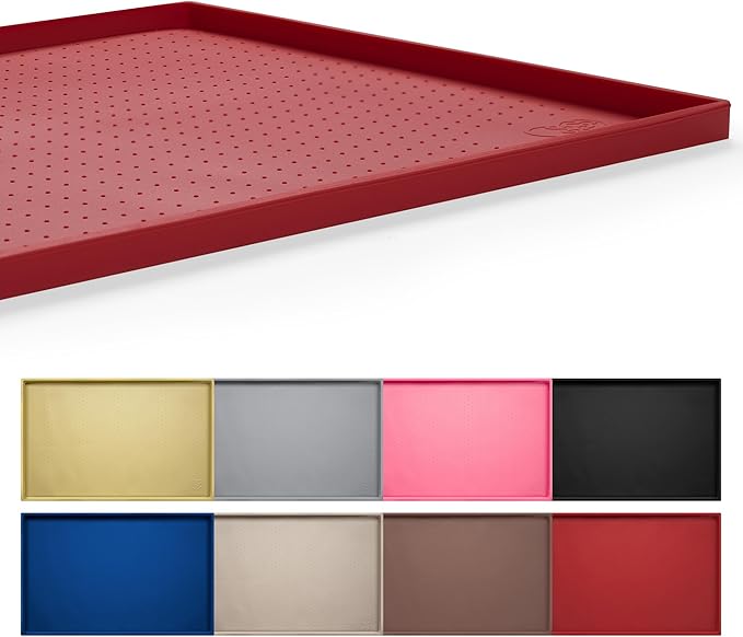 Hubulk Dog Feeding Mat,100% Waterproof Food Grade Silicone Pet Food and Water Bowl Placemat,Dishwasher, High Raised Edge to Prevent Spills,Nonslip Tray to Stop Messes on Floor（28"x18"x0.8",Hunter ）