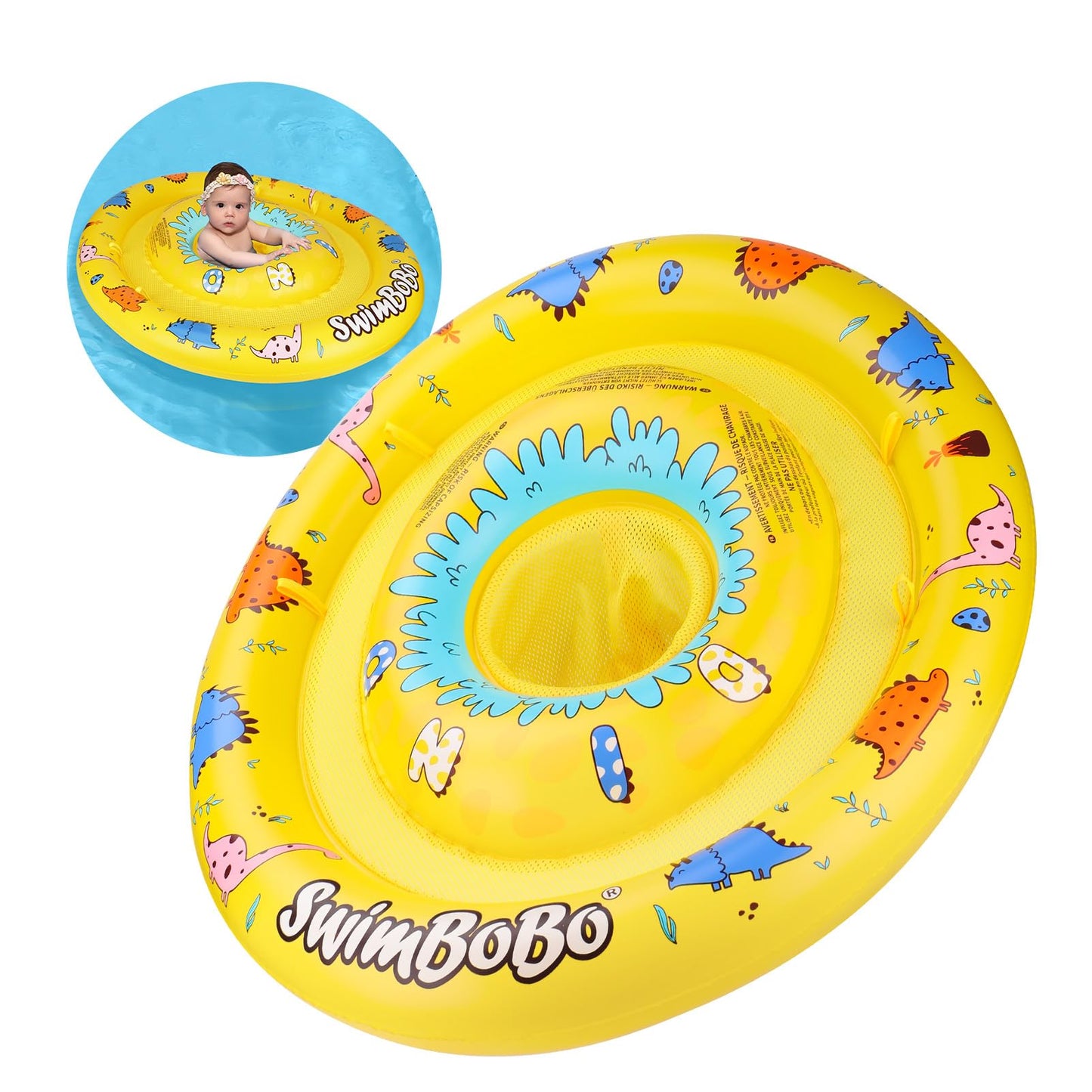 Swimbobo Inflatable Baby Swimming Float with Safety Seat Fun Swimming Pool Toys for Age 6-36 Months Toddler (Colorful Dinosaur)