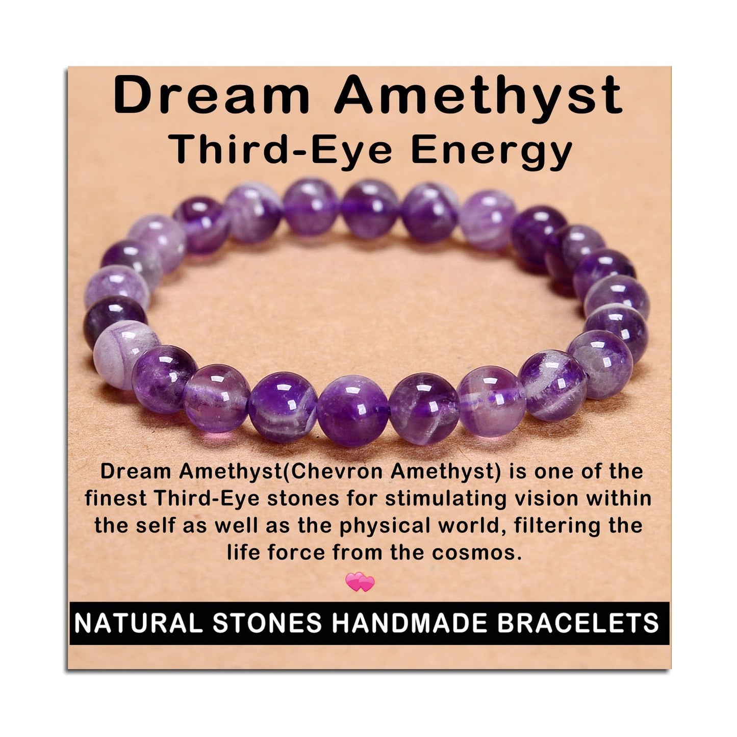 AD Beads Handmade Gemstone Stretch Elastic Bracelet Crystal Healing Reiki Nature's Beauty and Spiritual Essence Unisex (10mm, Dream Amethyst (Third-Eye Energy))