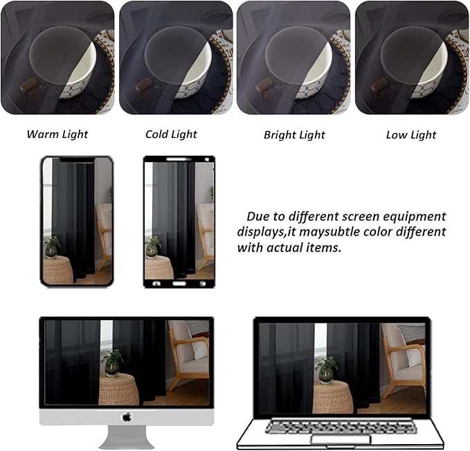 Chyhomenyc Black Sheer Valances for Windows - Light Filtering Small Kitchen Curtains, Rod Pocket Short Top Window Treatment Decor for Living Room Bathroom Basement, 42Wx16L inches, 2 Panels