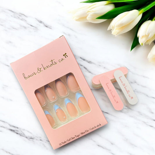 24 Pcs Press On Nails Short, Soft Gel Fake Nails, Glossy, Durable & Reusable, Easy to Apply Glue On Nails for Women By Bows And Knots