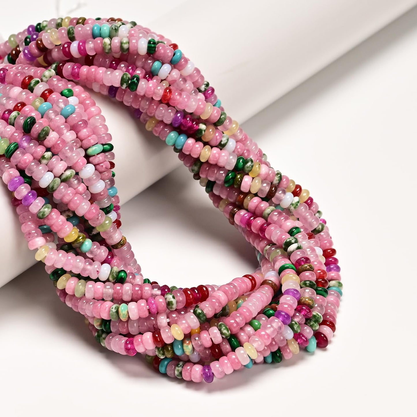 ICAI 2x4mm Natural Rondelle Beads – Loose Gemstone Spacers for DIY Jewelry Making (Pink Tones)