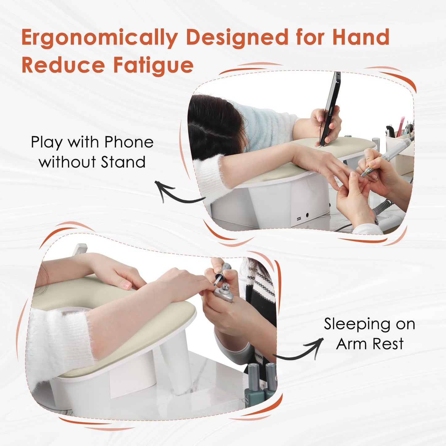 Arm Rest for Nails Tech - U-shaped Manicure Nail Hand Rest Pillow Cushion, Big Microfiber Leather Nail Arm Rest Stand for Acrylic Nail Art Tech (Beige)