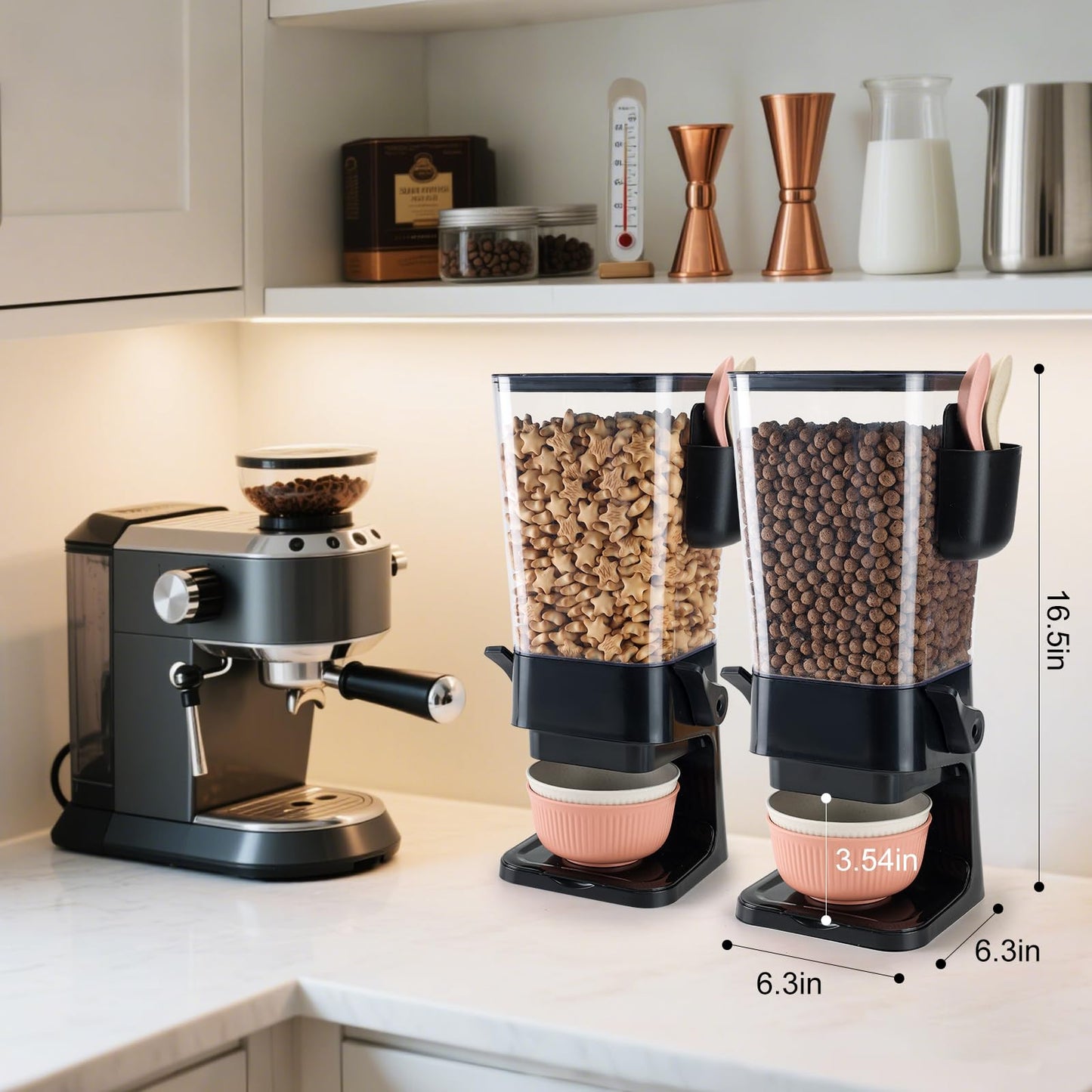 Osacoe Cereal Dispenser Countertop Black 2 Pack with Bowls Spoons Cutlery Box,5.5 QT Dry Food Dispenser Snack Organizer Containers Storage for Pantry Kitchen Organization Oatmeal Nut Granola Candy
