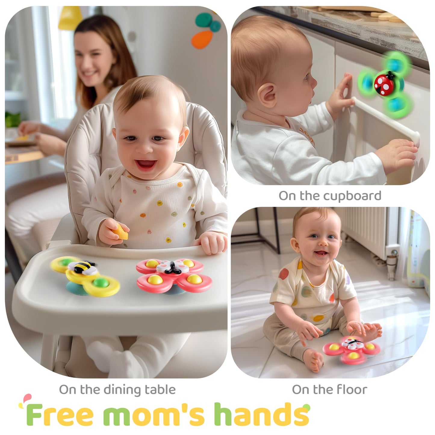 ALASOU 6 PCS Suction Cup Rotating Toys(3 Farm+3 Panda) for Infant and Toddlers