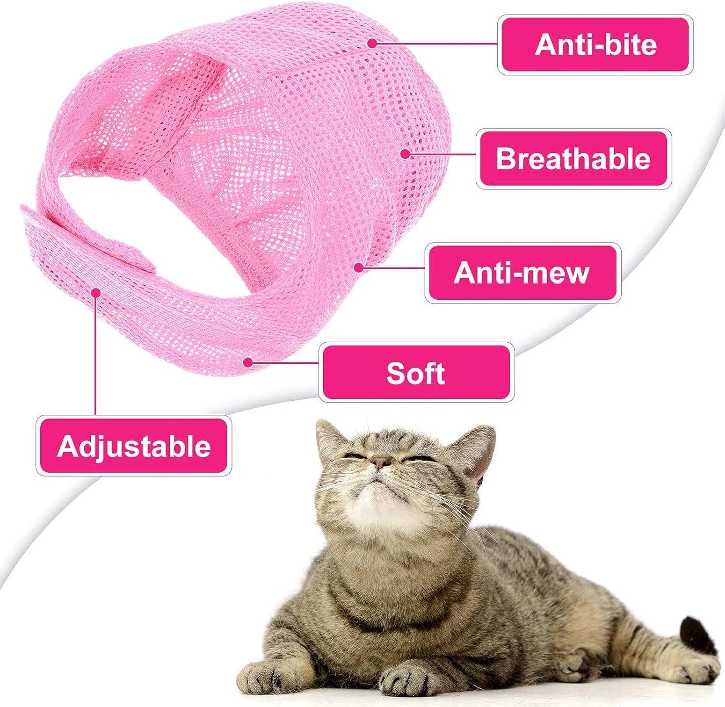 Vwvk 6 Pcs Cat Bathing Grooming Set - Adjustable Mesh Bathing Bag, Nail Clipper, Mesh Muzzle, Massage Brush, Tick Remover Tool & Nail File (Pink)