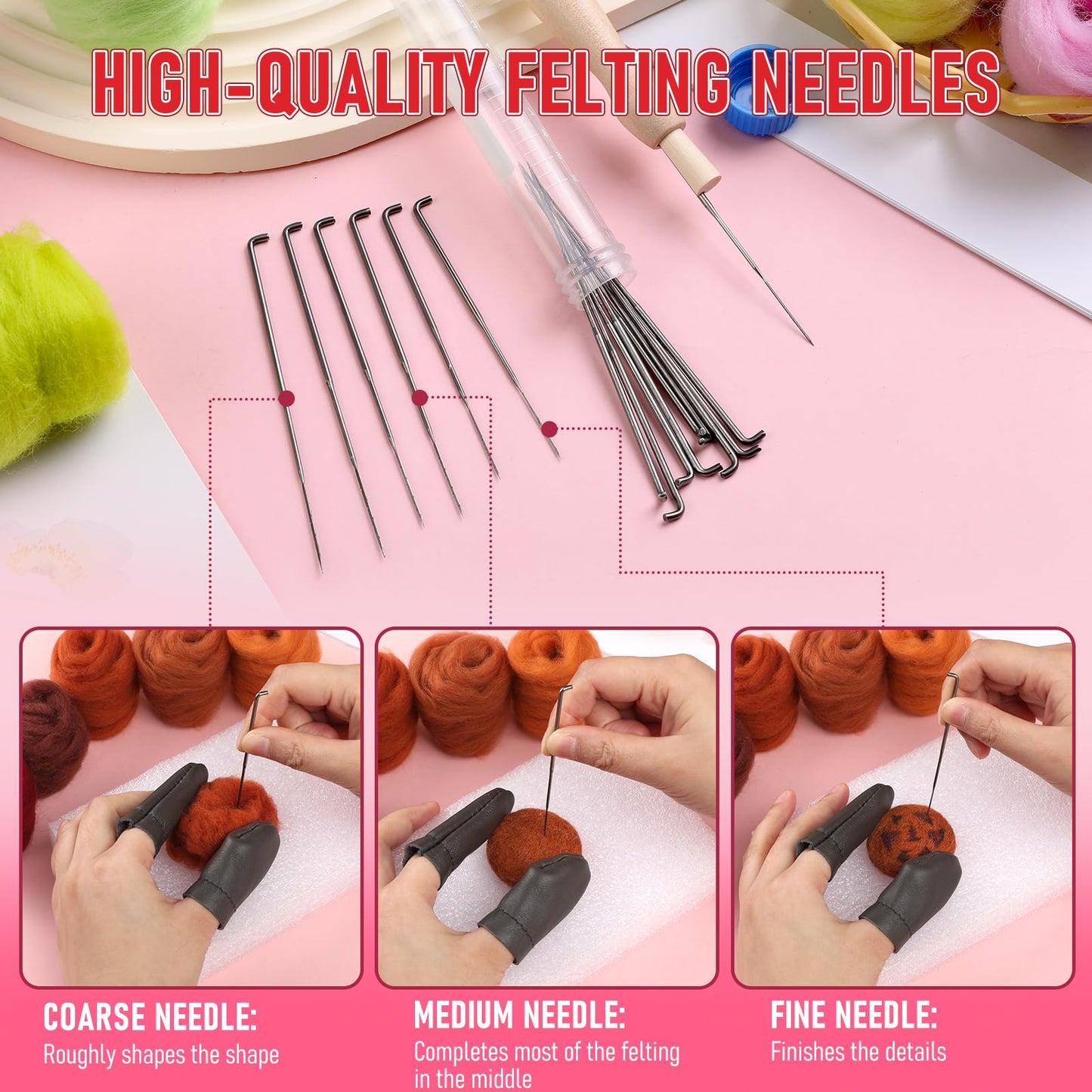 JUPEAN Needle Felting Kits, 60 Colors Wool Roving, Wool Felting Kit with Felting Needles, Foam Mat, Needle Felting Supplies