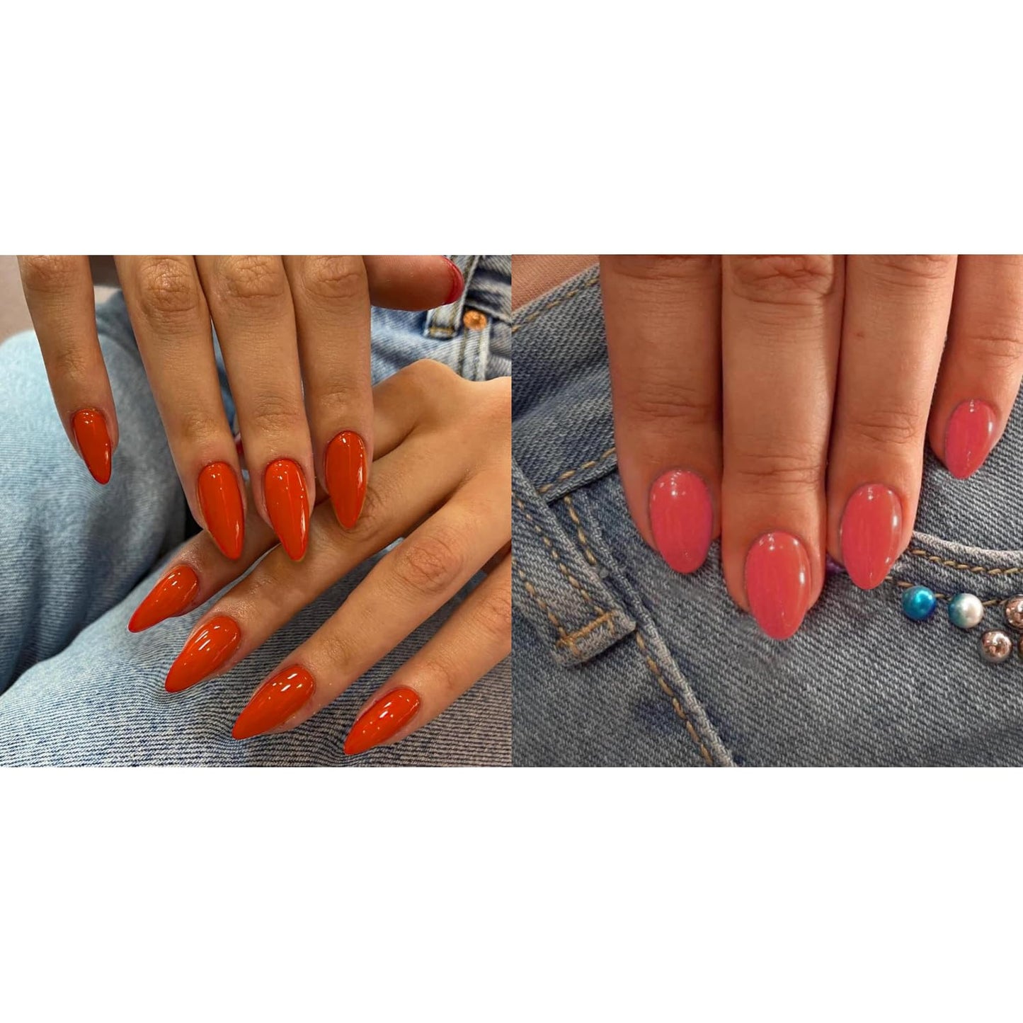KXAMELIE Orange Red Press on Nails Medium Almond&Coral Press on Nails Short Oval For Beach Party Daily Decoration in 72 PCS