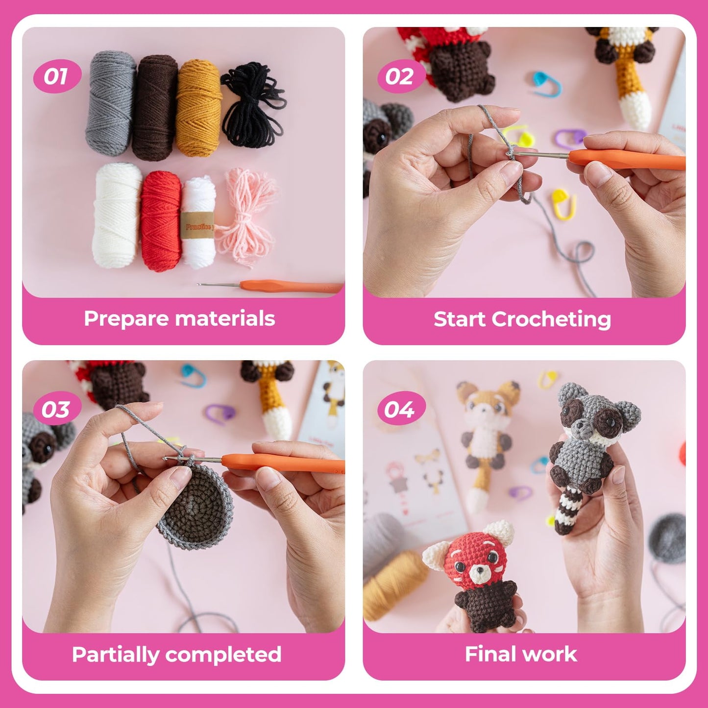 MOREJMTT Crochet Kit for Beginners, Crochet Animal Kits,Crocheting Kit for Starters with Step-by-Step Video Tutorials, Knitting kit (3Pack Forest Animals)