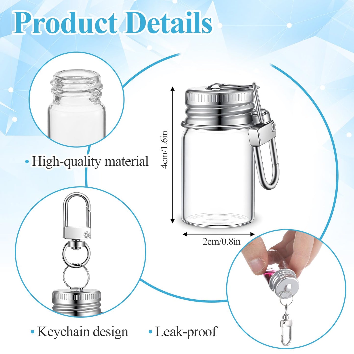 Yuanan 30 PCS Mini Keychain Seasoning Bottles with Lids, 7ml Glass Spice Containers Glass Wishing Bottle Empty Tiny Glasses Jars Mini Message Glasses Bottle for Travel, Outdoors, Lunchboxes, Camping