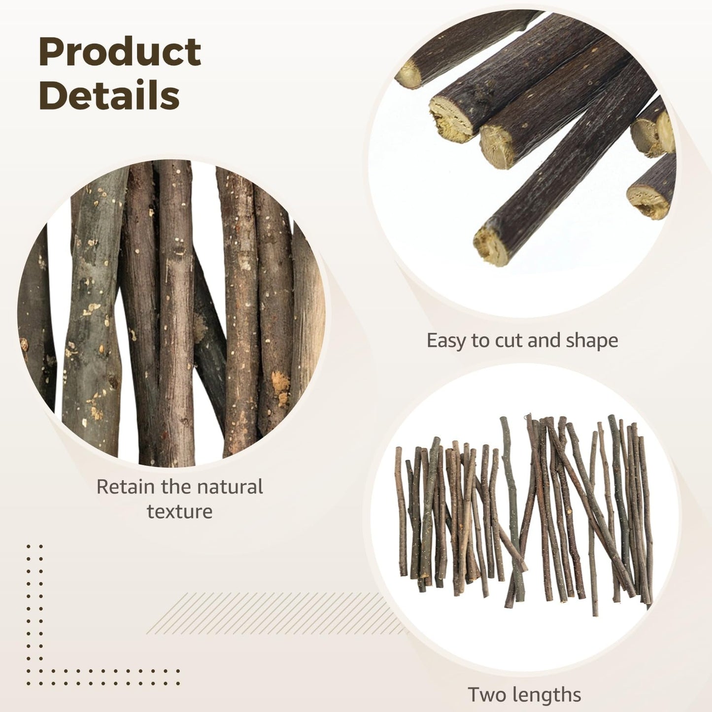 60 Pcs Natural Apple Wood Craft Sticks, Rustic Branches for Decor, Irregular DIY Art Supplies, Assorted Lengths 7.8 in/20 cm and 11.8 in/30 cm, Sturdy Wooden Sticks for Projects