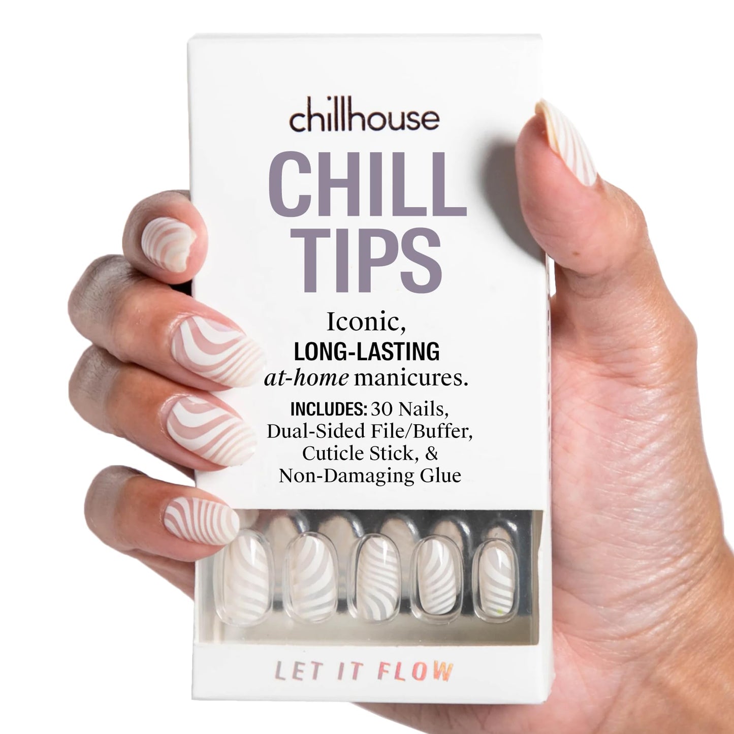 Chillhouse - Chill Tips, Press on Nails Kit - Let it Flow (Oval) - 30 Nail Shapes & Sizes - Up to 2 Weeks of Wear - Customizable Fit - Reusable - Latina Founded & Women Owned - Beauty & Self Care