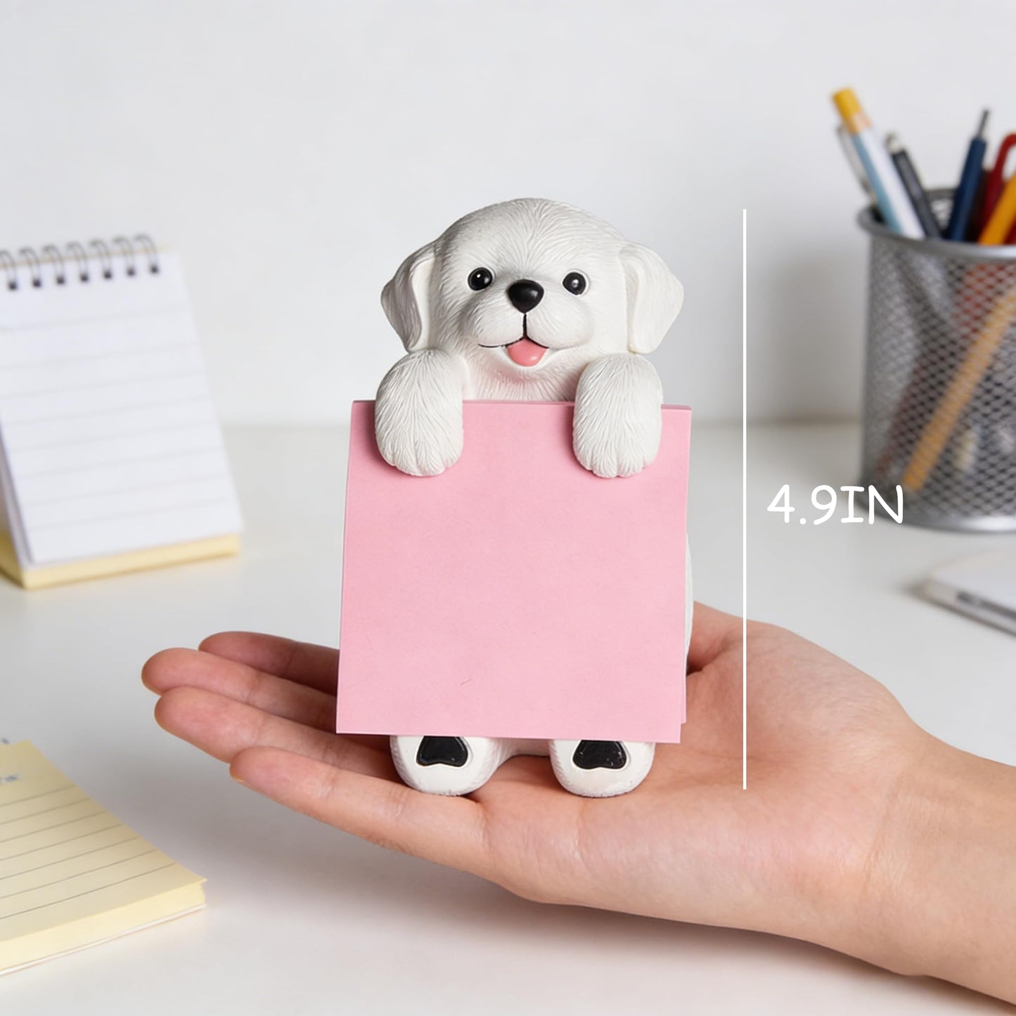 Dog Pop-up Sticky Note Dispenser, Includes 1 Pad of 3x3 in Super Sticky Notes, 100 Sheets, Resin Cute Handmade Desk Holder for Office & Home