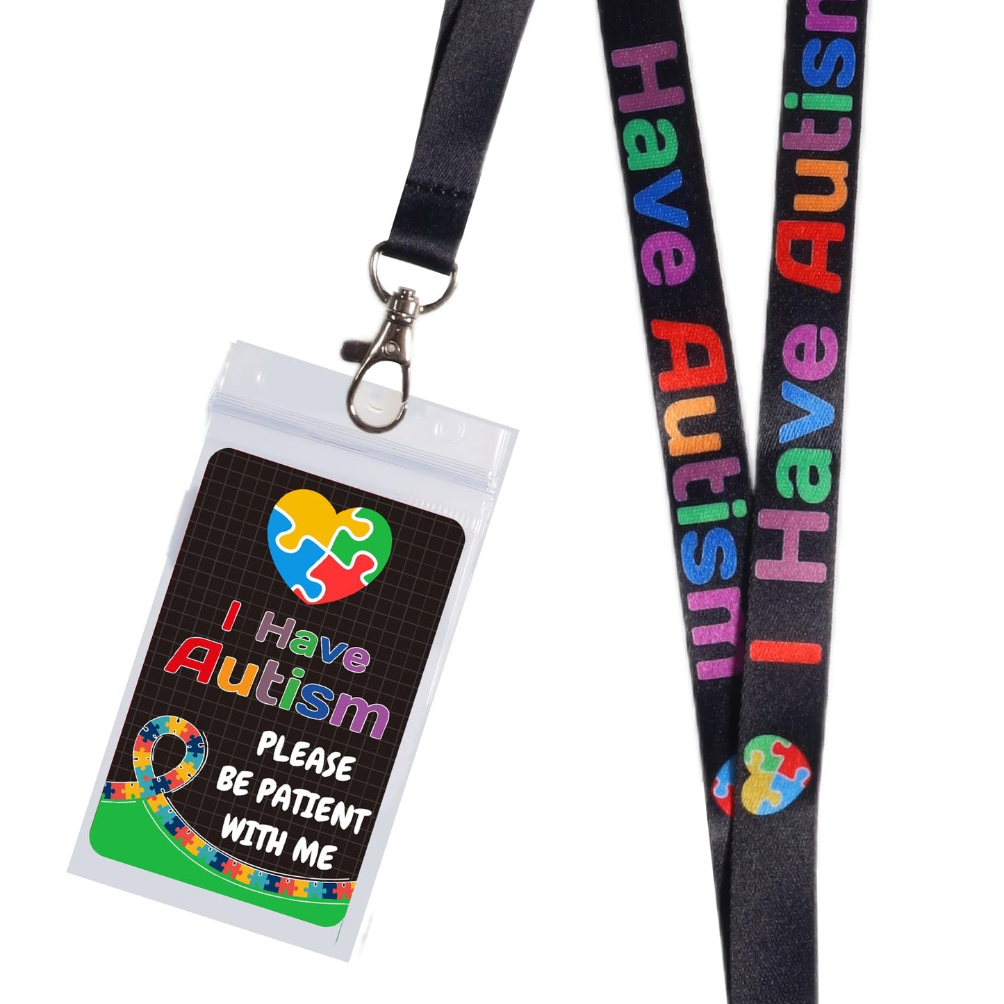 2 Set Autism Alert Card, ADHD Awareness Autistic Emergency Contact Card with Autism Lanyards Waterproof Card Holder Pocket Insert PVC