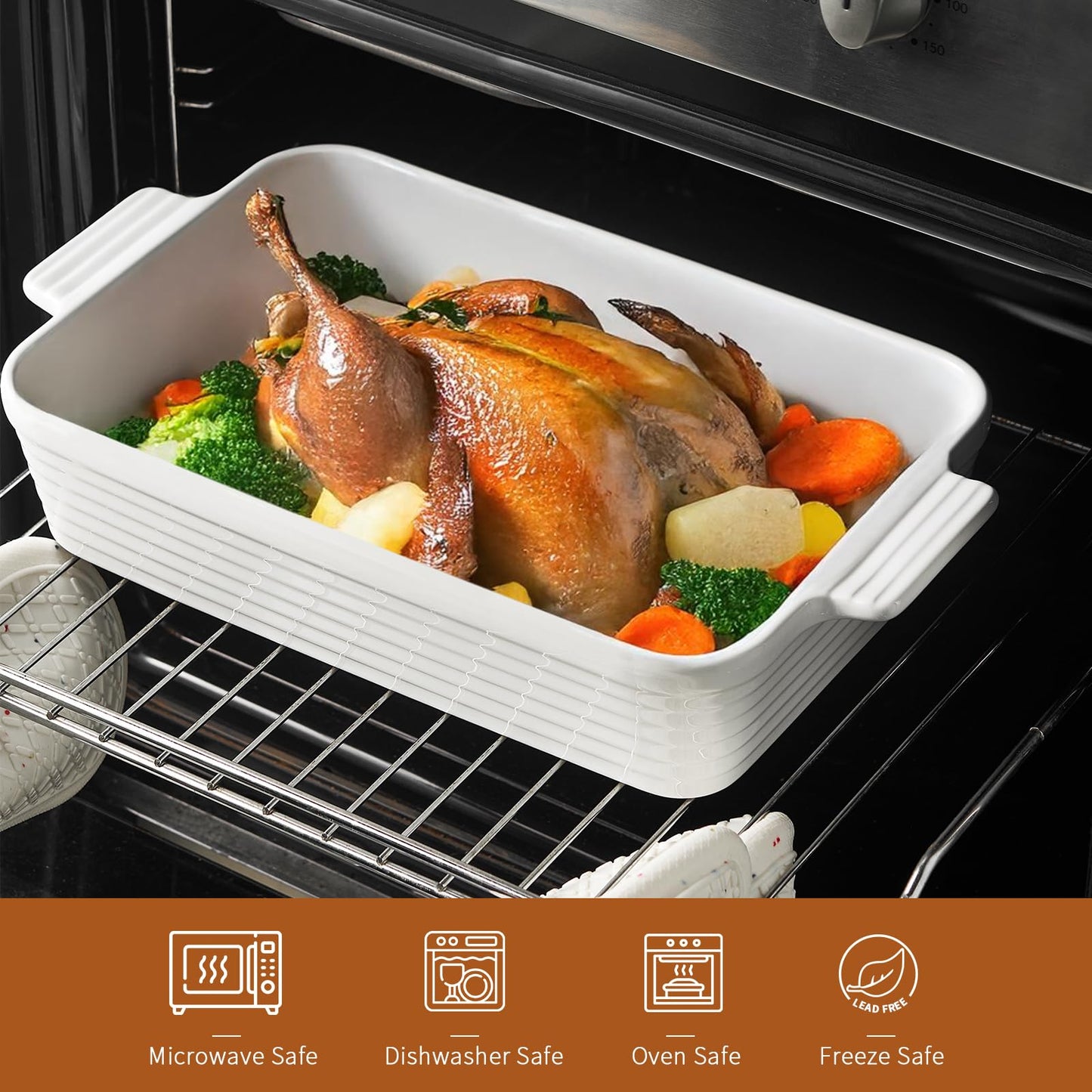 Jassceram Casserole Dishes for Oven, Porcelain Baking Dishes Set of 4, Rectangular Ceramic Casserole Dish with Handles, Deep Lasagna Pan for Kitchen Baking, 9.6" to 15.2", Nesting Design, White