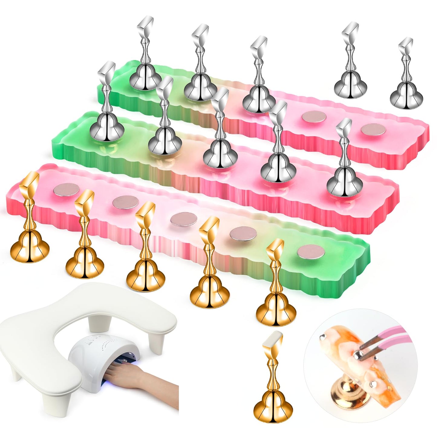 SAVILAND 3 Sets Nail Stand: Magnetic Nail Holder for Painting Nails with Reusable Putty 40pcs Nail Stand for Press On Nails Cat Eye Polish Magnet Set 2024 5 in 1 Multi-Function Cat Eye Nail Magnet