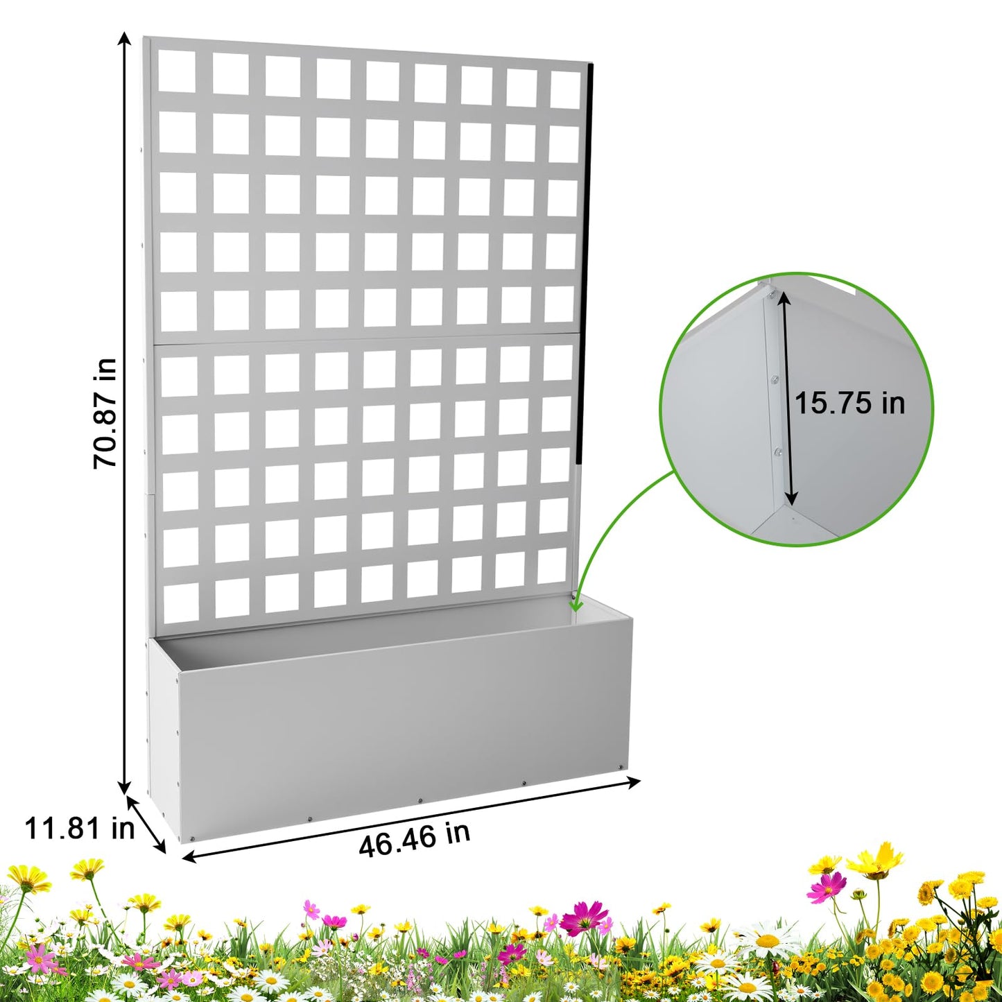 Metal Planter Box with Trellis, Outdoor Galvanized Raised Garden Bed with Privacy Screen & Drainage Holes & Lockable Casters for Climbing Plants, Vegetable